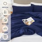 Quataly California King Comforter Set Navyblue,3Pcs Soft Lightweight Breathable Bedding Comforter Sets For All Season, Cal King(