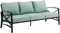 Crosley Furniture Kaplan Outdoor Sofa With Steel Frame, 3-Person Patio Couch For Porch, Deck, Backyard, Oiled Bronze With Mist Cushions