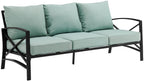 Crosley Furniture Kaplan Outdoor Sofa With Steel Frame, 3-Person Patio Couch For Porch, Deck, Backyard, Oiled Bronze With Mist Cushions