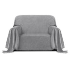 Purefit Geometric Jacquard Throw Sofa Cover - Textured Soft Washable Decorative Couch Covers For 3 Cushion Couch, Throw Cover With Tassels Furniture Protector For Pets, Kids (Small, Light Gray)