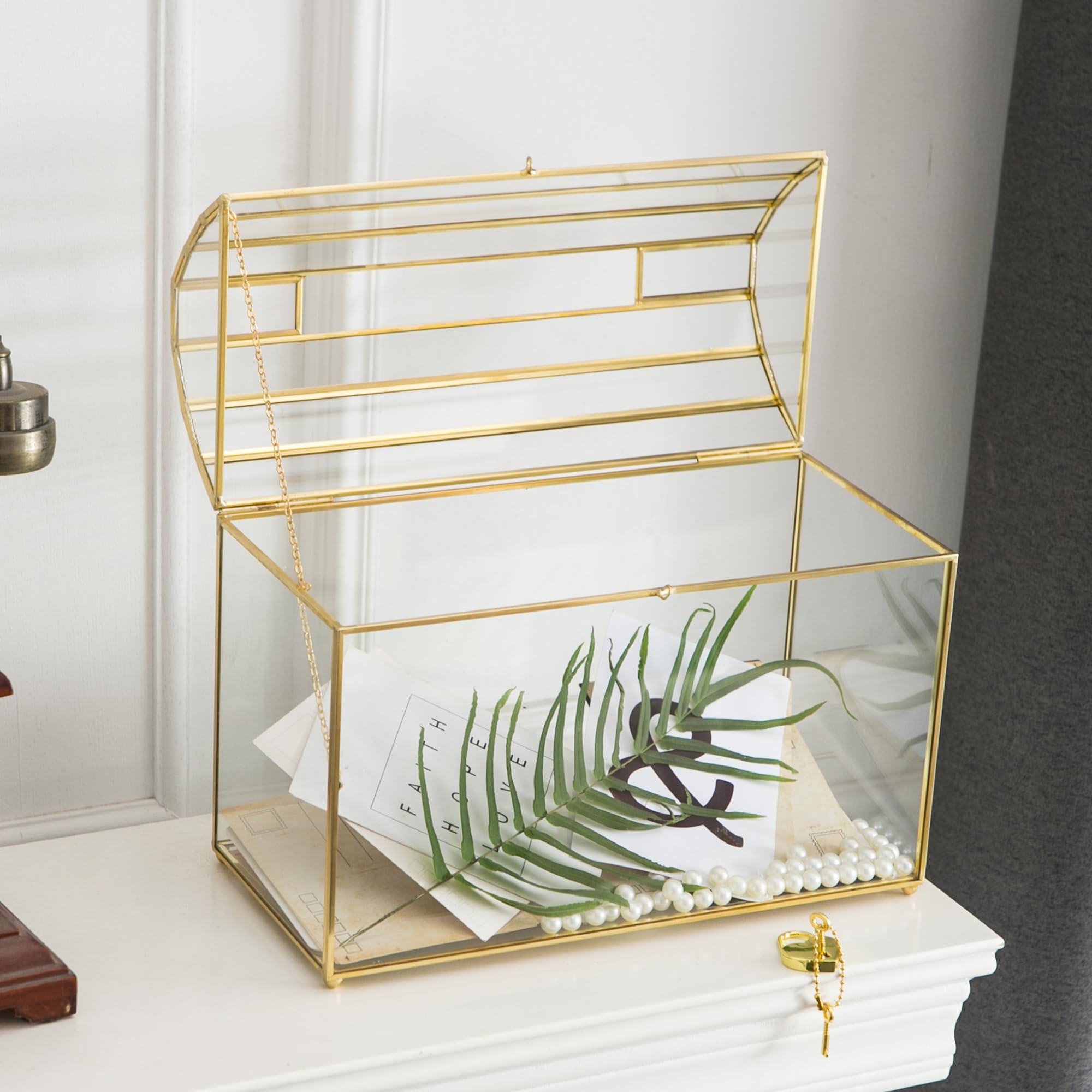 Giadun Wedding Card Box With Slot, 12.2'' Large Glass Card Boxes For Reception, Gold Card Holder, Clear Decorative Storage Box W