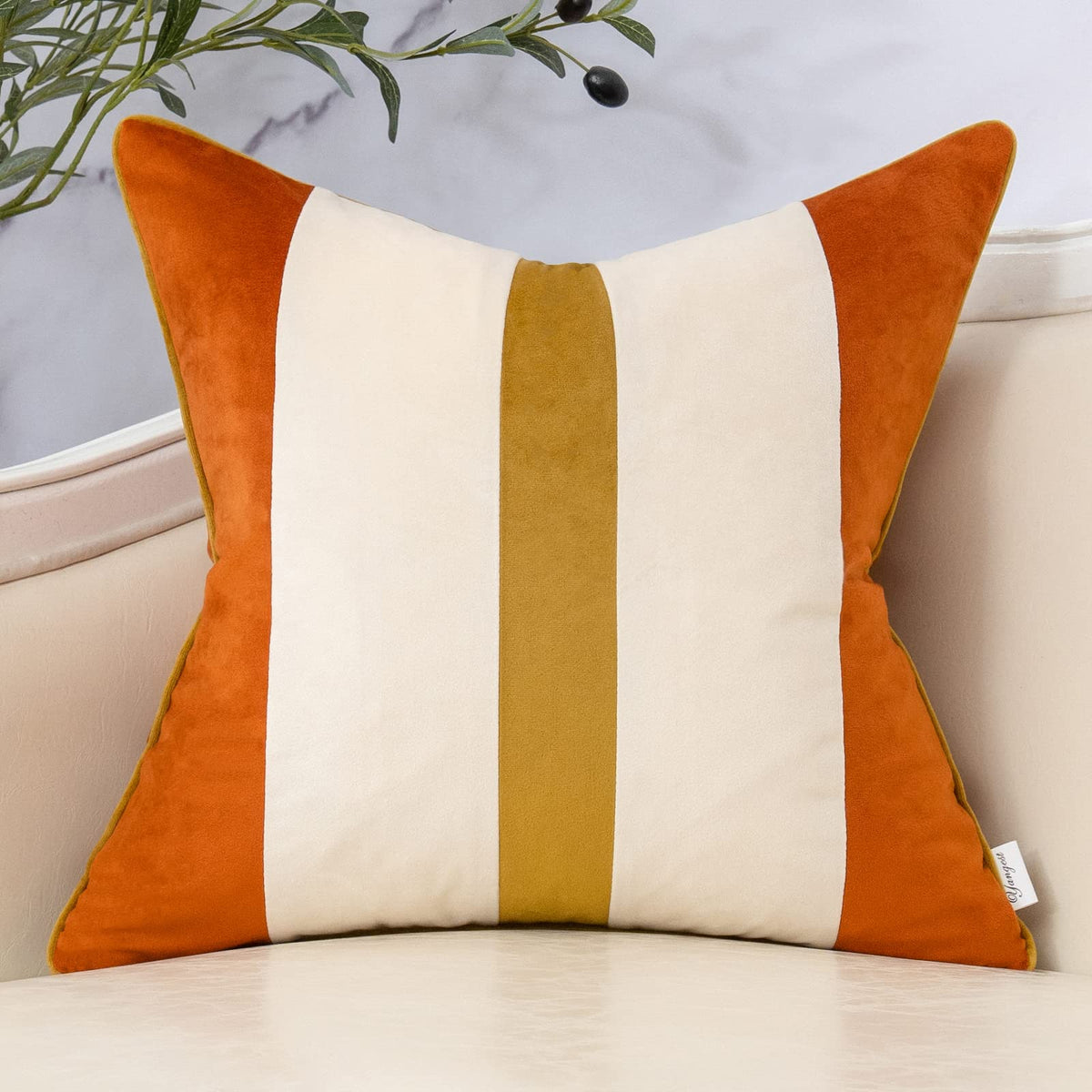 Yangest Orange Patchwork Throw Pillow Cover Striped Velvet Cushion Case Modern Pillowcase For Sofa Couch Bedroom Living Room Hom