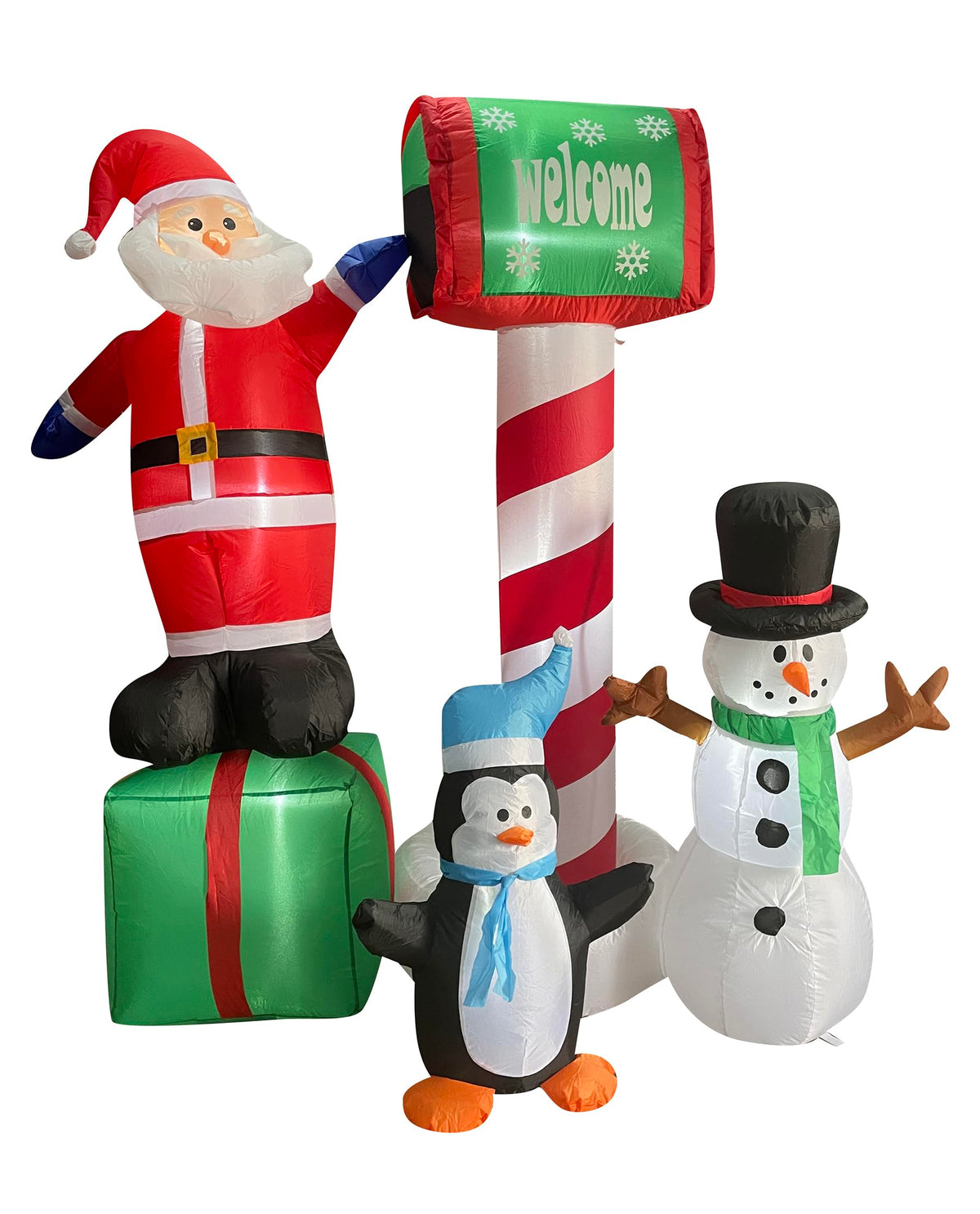 Fraser Hill Farm 6-Ft. Welcome Mailbox With Santa, Snowman, And Penguin, Pre-Lit Inflatable Lawn Decoration, Outdoor Festive Blow Up Decoration For Christmas And Winter Holidays