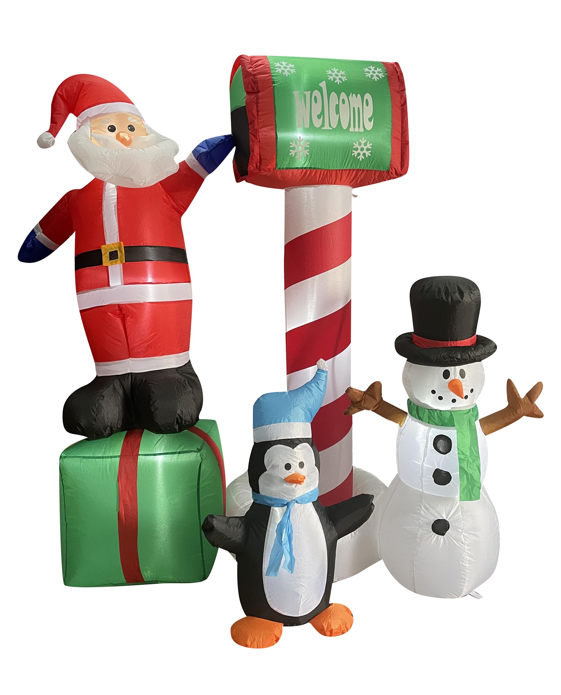 Fraser Hill Farm 6-Ft. Welcome Mailbox With Santa, Snowman, And Penguin, Pre-Lit Inflatable Lawn Decoration, Outdoor Festive Blow Up Decoration For Christmas And Winter Holidays