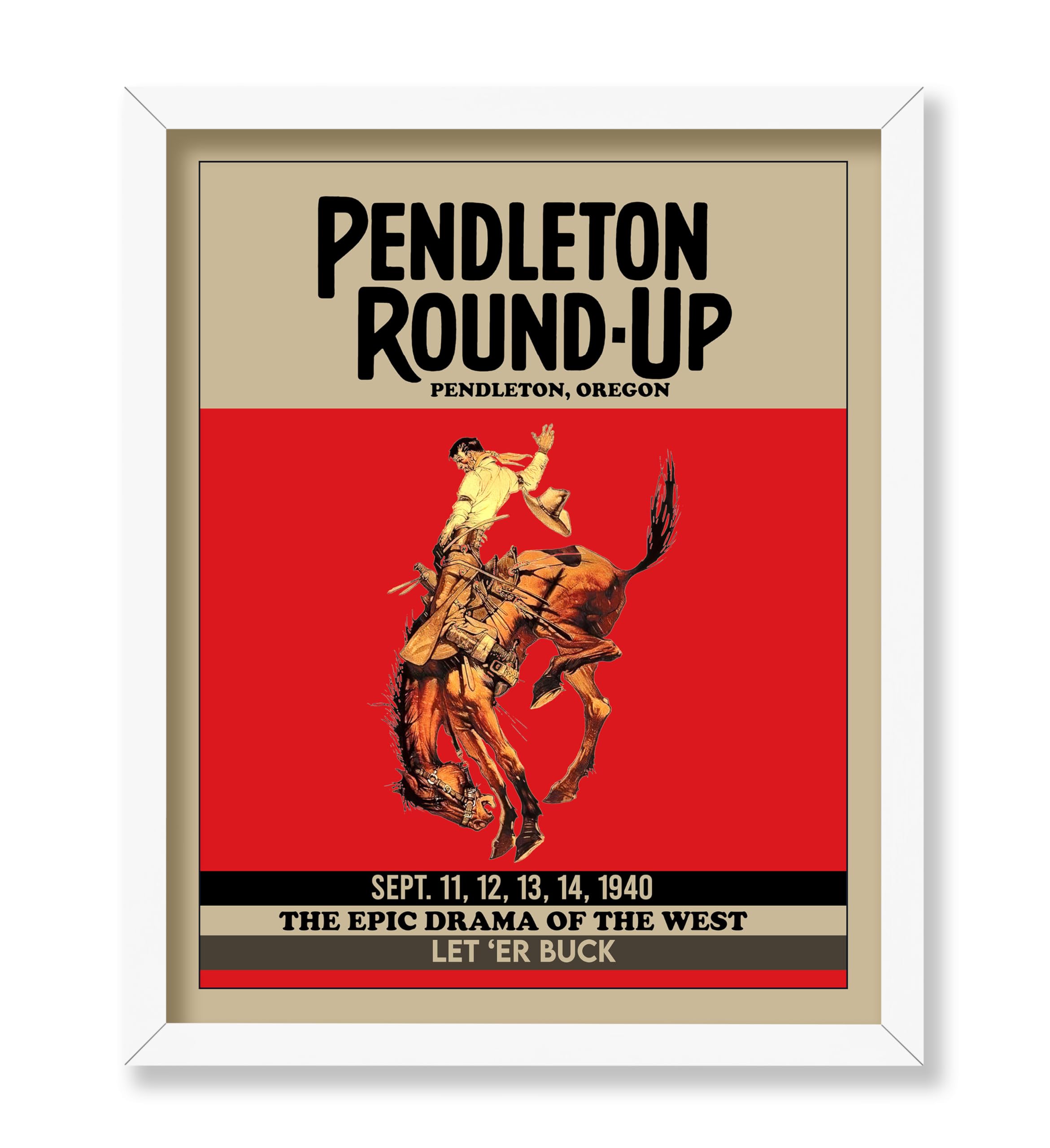 Poster Master Vintage Pendleton Rodeo Poster - Retro Pendleton Round-Up Print - Oregon Art - Gift for Men, Cowboy, Animal Lover 