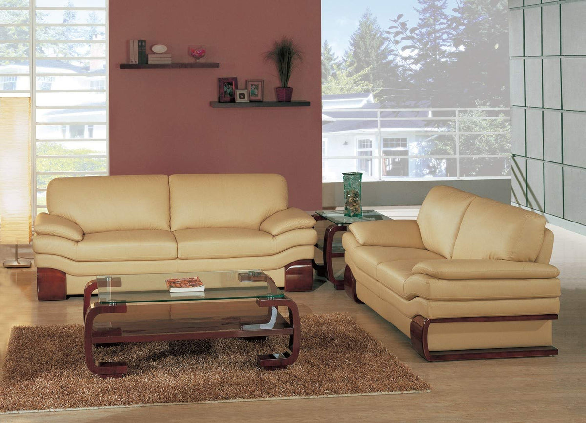 HomeRoots Set of Modern Beige Leather Sofa and Loveseat