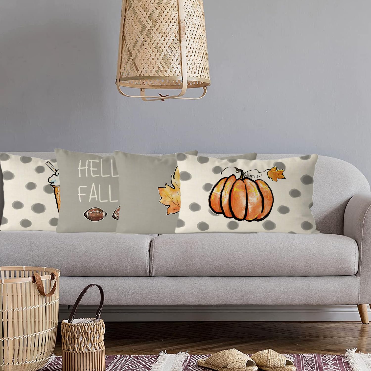 Gagec Fall Pillow Covers 20X12 Inch Set Of 4 Fall Football Pumpkin Maple Leaf Throw Pillowcase Holiday Home Decor Sofa Bedroom C