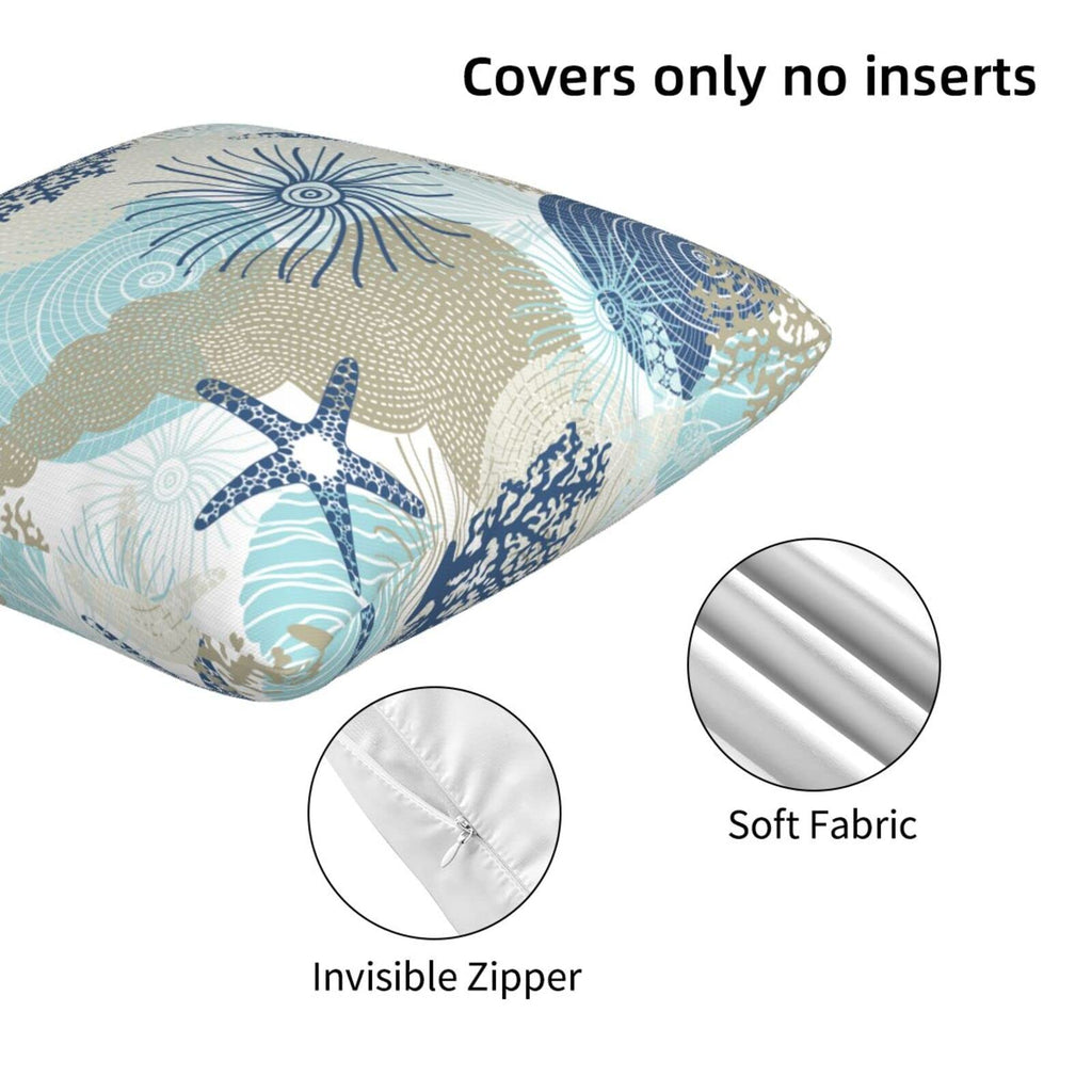 Beach Ocean Starfish Seashell Nautical Coastal Farmhouse Throw Pillow Covers 18X18 Pillow Case Soft Pillowcase Cushion Covers Se