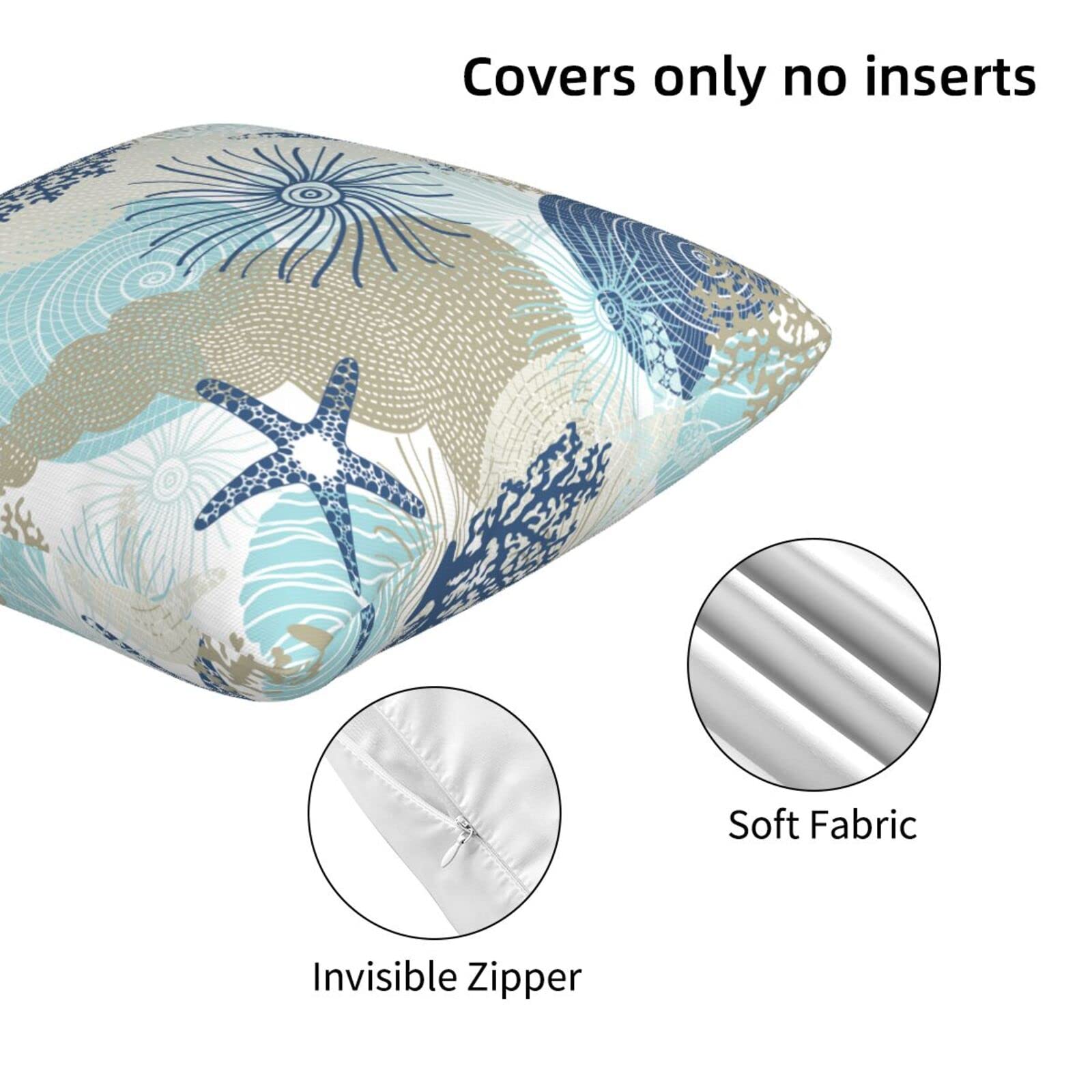 Beach Ocean Starfish Seashell Nautical Coastal Farmhouse Throw Pillow Covers 18X18 Pillow Case Soft Pillowcase Cushion Covers Se