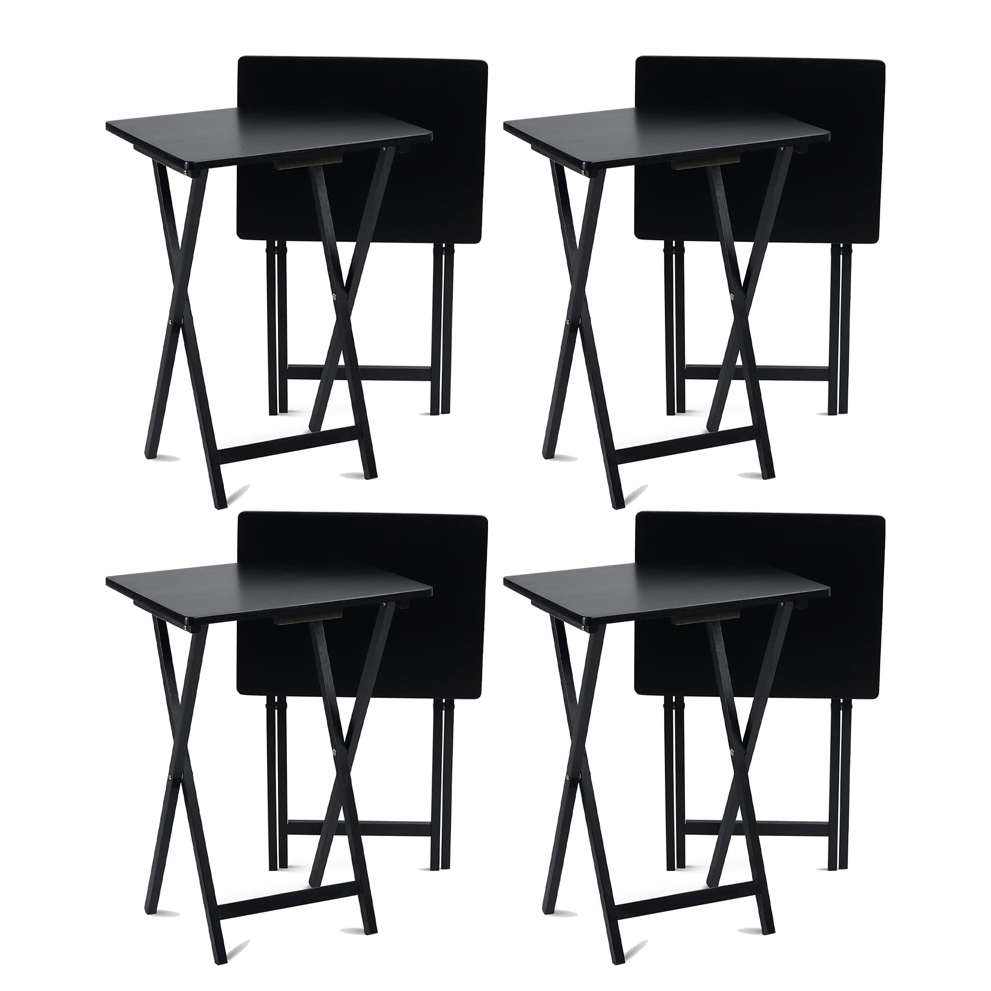 Pj Wood Conventional Solid And Sturdy Wood Construction Portable Folding Tv Snack Tray Table Desk Serving Stand, Black (8-Piece Set)