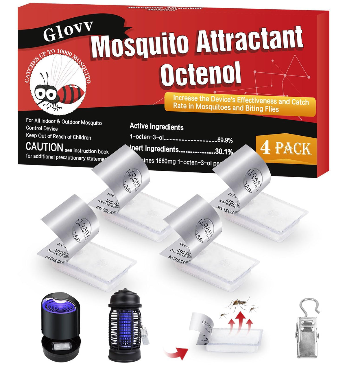 4 Lures Octenol Mosquito Cartridge, Mosquito Attractant Bait Refill, Mosquitoes Bait Octenol Lure For Bug Zapper & Fly Traps, Co
