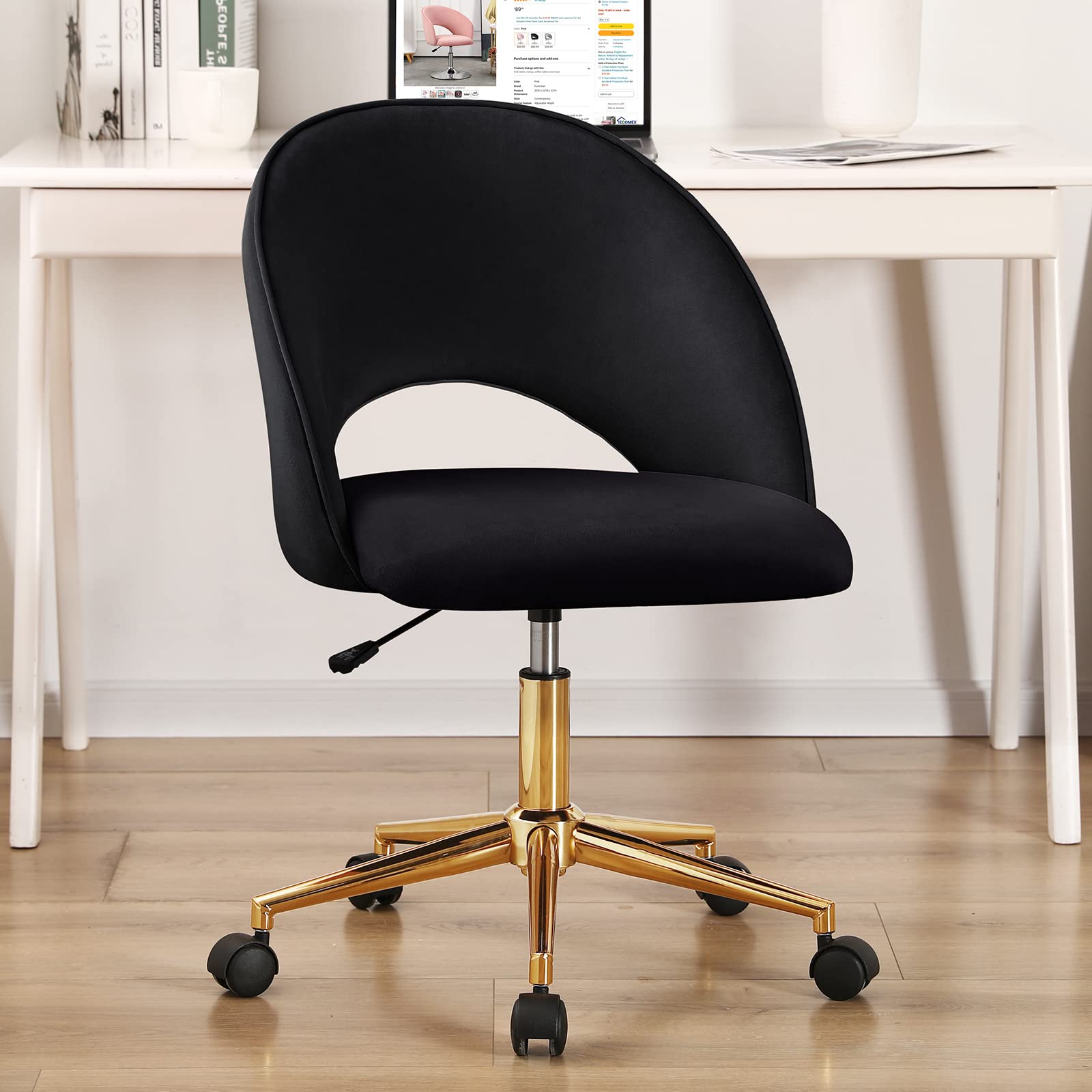 Furnimart Armless Office Desk Chair Task Chair Faux Leather Upholstered Task Chair Teen Desk Chair Mid-Back 360 Swivel Adjustabl