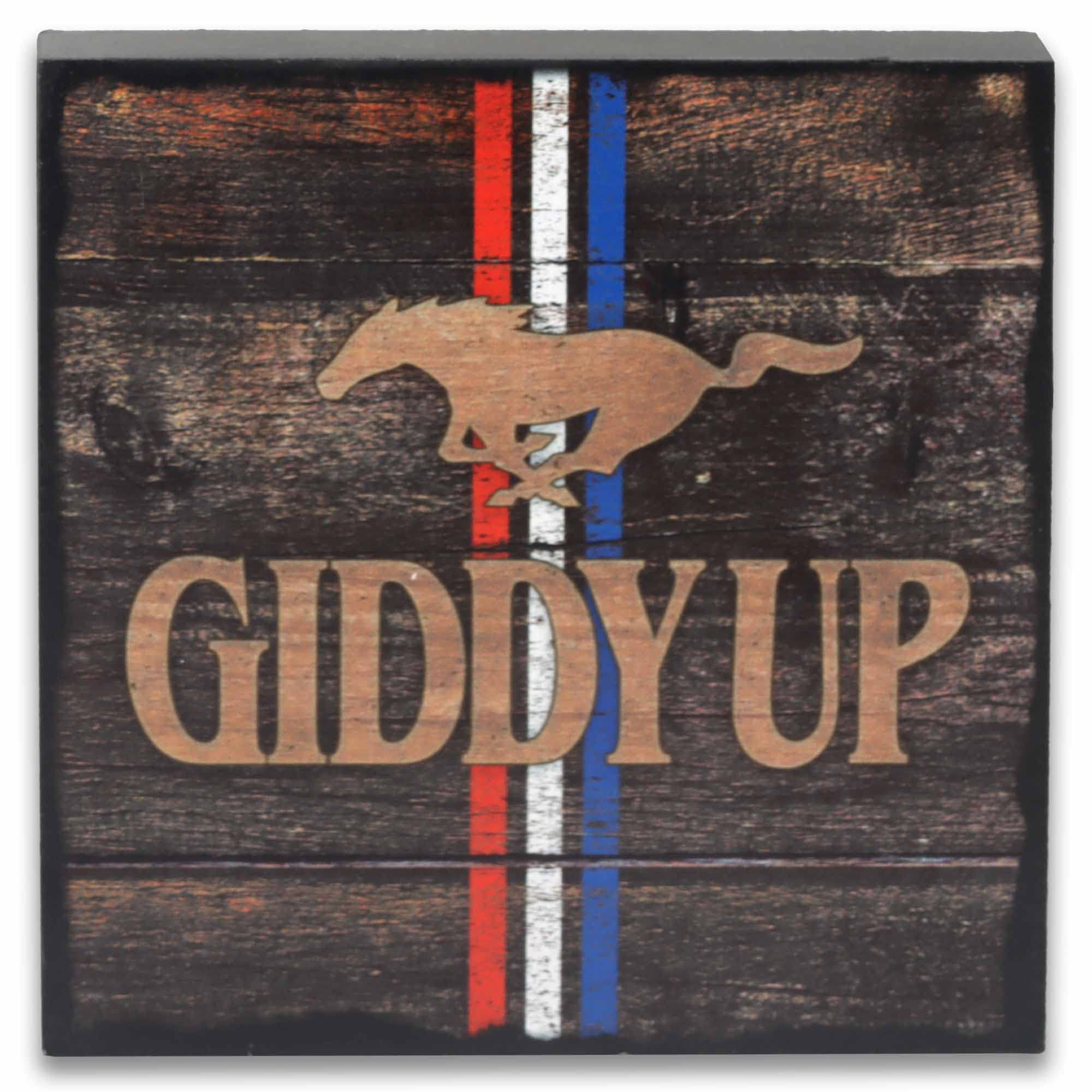 Ford Mustang Giddy Up Wood Block Decor - Vintage Ford Mustang Decoration - Great Gift Idea