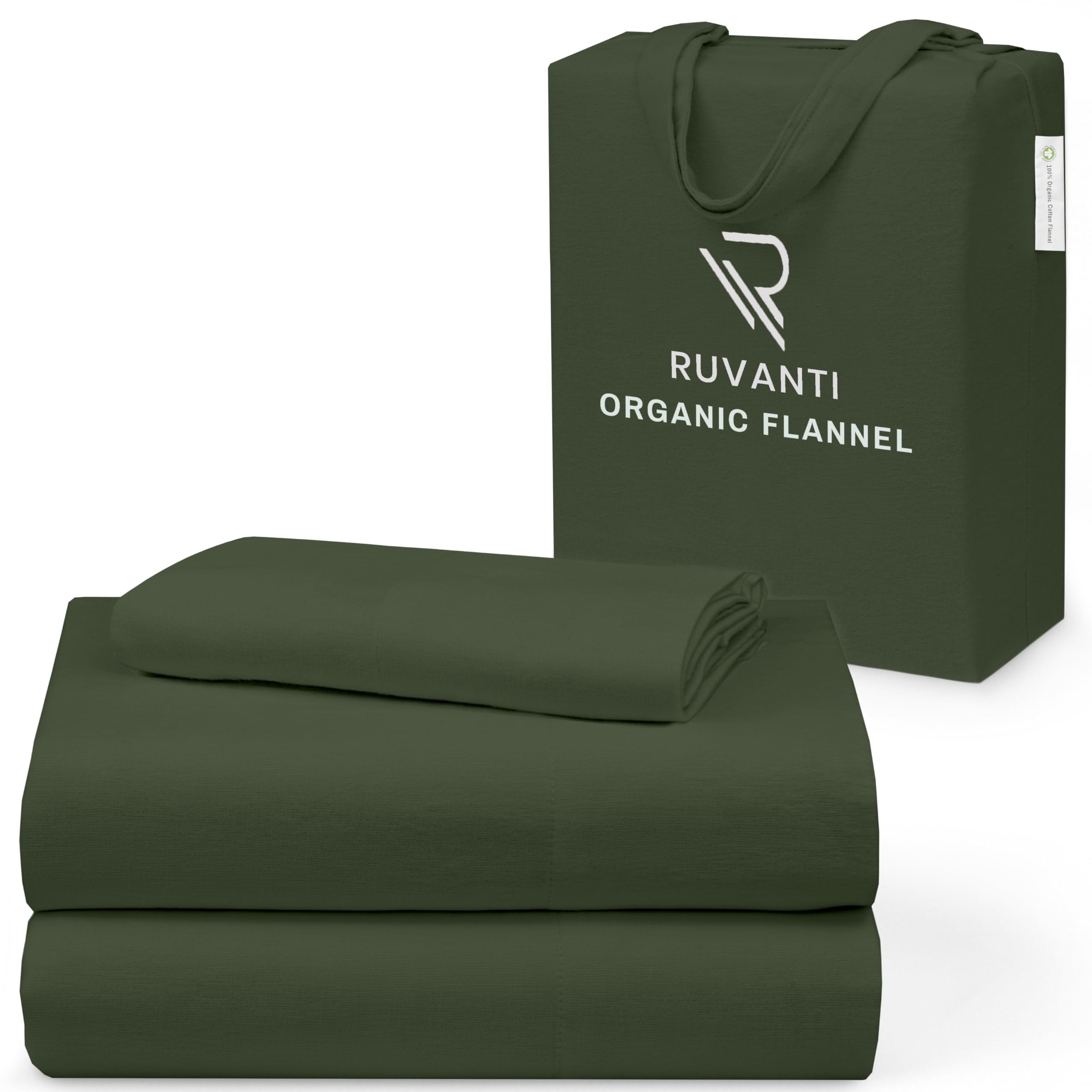 RUVANTI Flannel Sheets Twin XL Size - GOTS Certified 100% Organic Cotton, 3 Piece Warm, Soft & Breathable Set, Deep Pocket Snug 