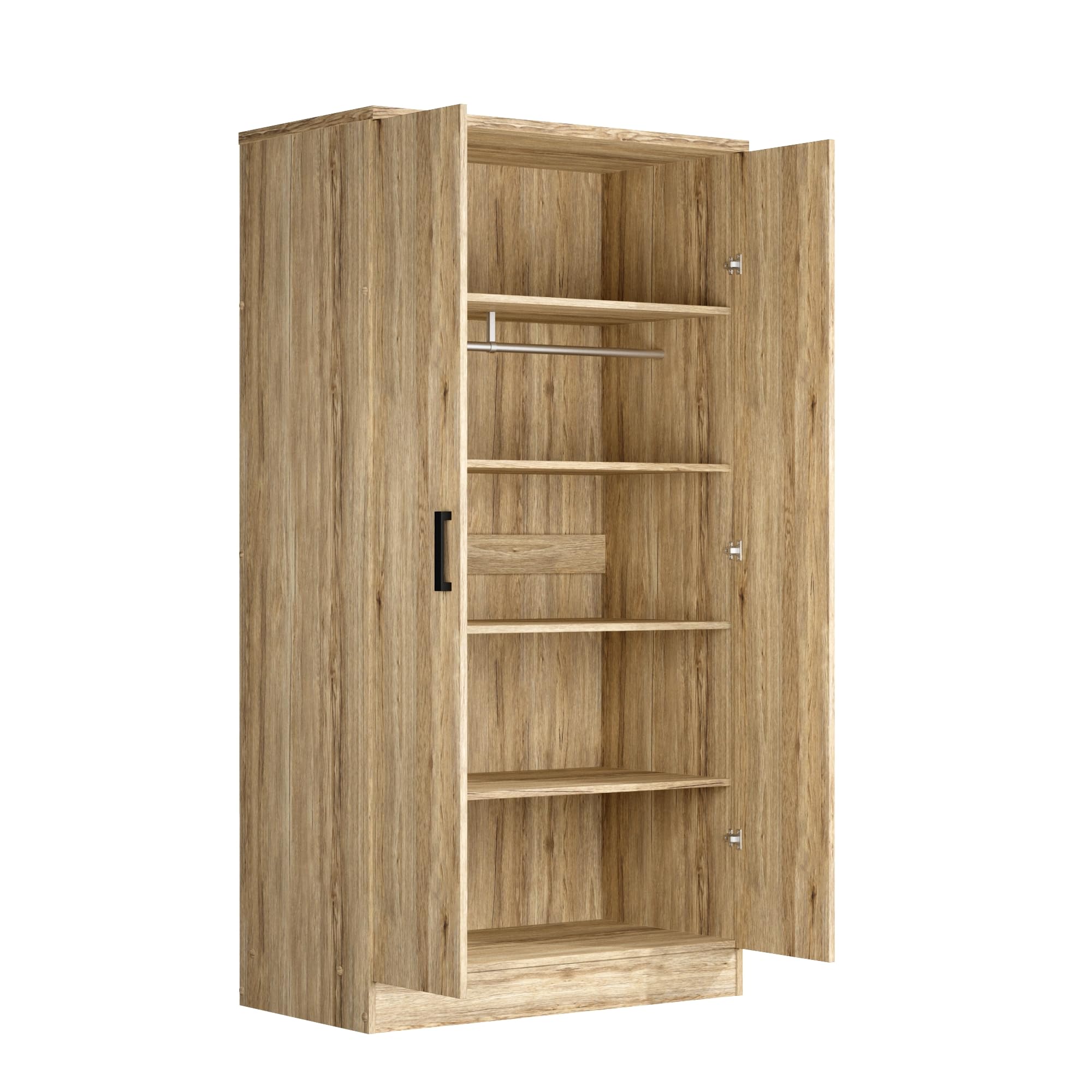 Woodpeckers Furniture And Mattress 2 Doors Wardrobe with Shelves (Natural Oak)