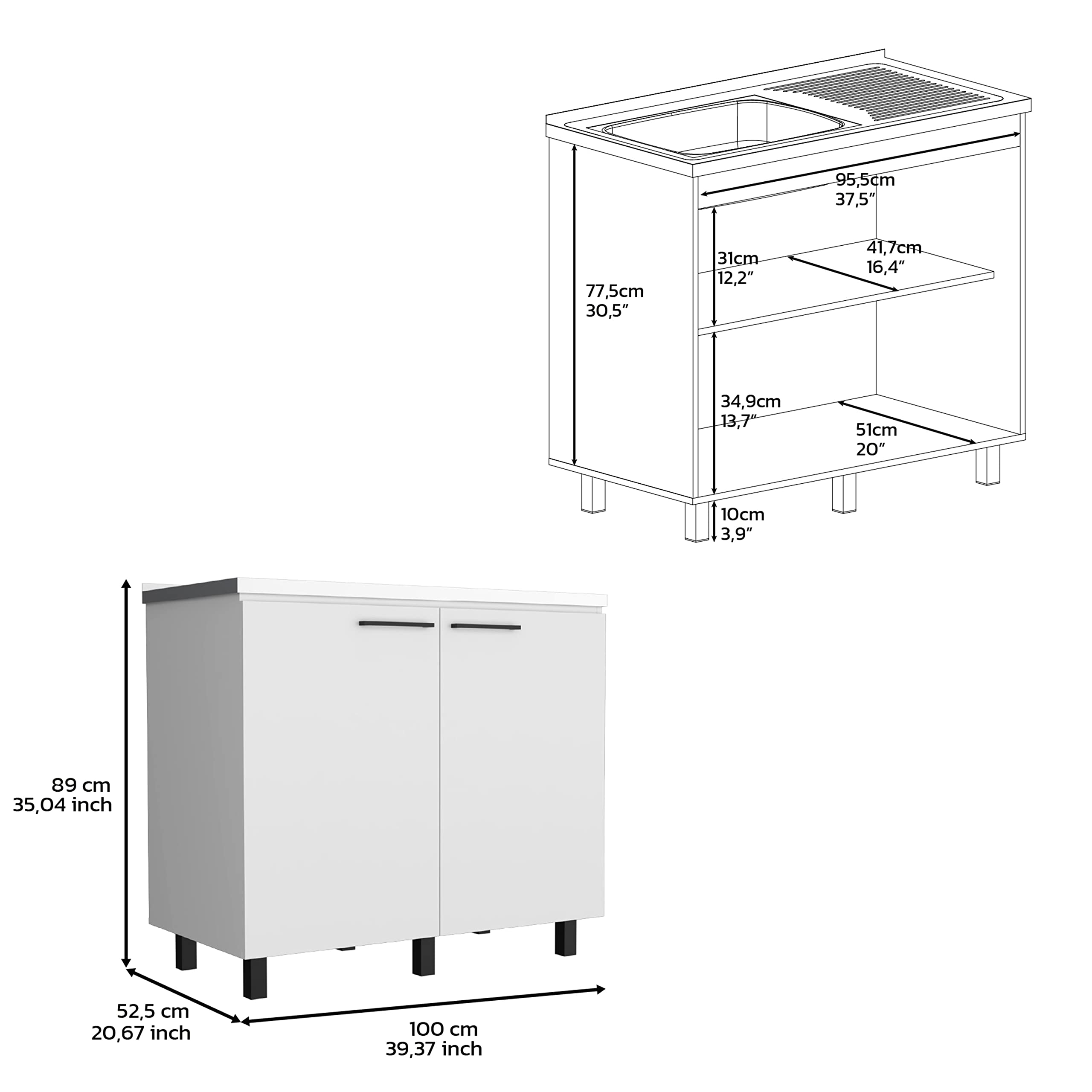 Salento 2 Freestanding Utility Base Cabinet With Stainless Steel Countertop And 2-Door, White