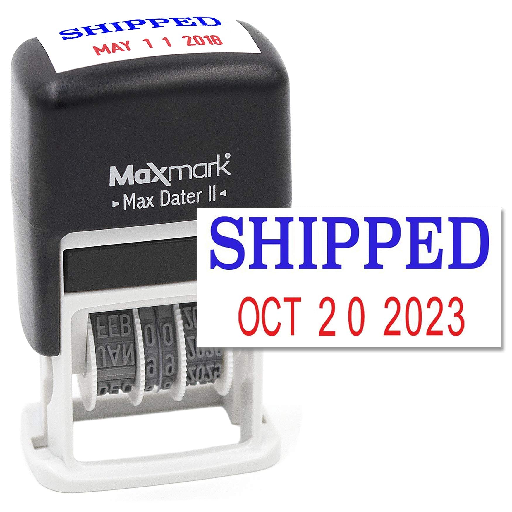 Maxmark Self-Inking Rubber Date Office Stamp With Shipped Phrase Blue Ink & Date Red Ink (Max Dater Ii), 12-Year Band