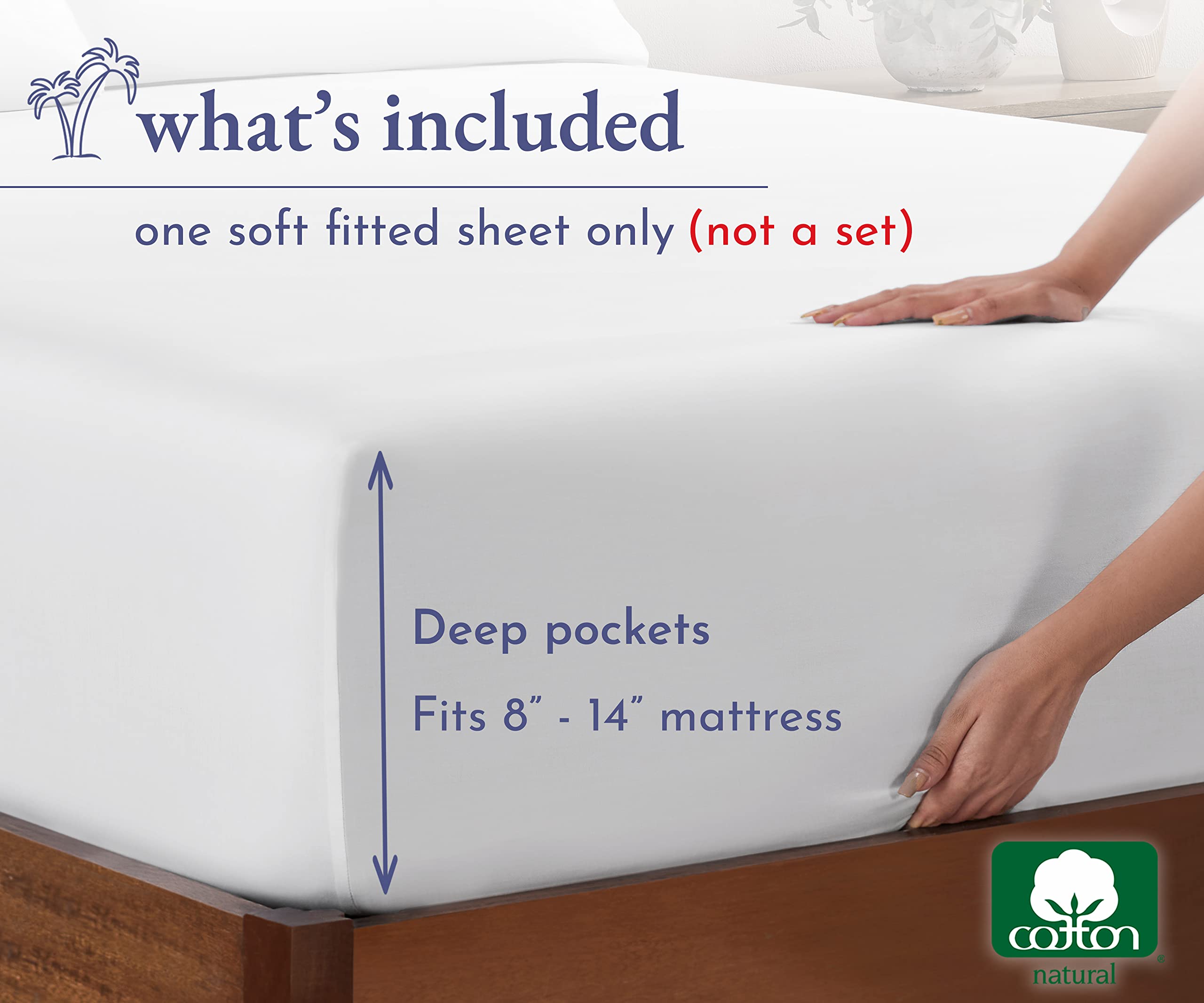 California Design Den White Fitted Sheet King, Soft 100% Cotton Sateen, Deep Pocket, Durable All-Around Elastic, Head/Foot Side Indicators, King Fitted Sheet Only