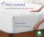 California Design Den Fitted Sheet Full Only, Soft 100% Cotton Sateen, Deep Pocket, Durable All-Around Elastic, Head/Foot Side Indicators, Full Size White Fitted Sheet