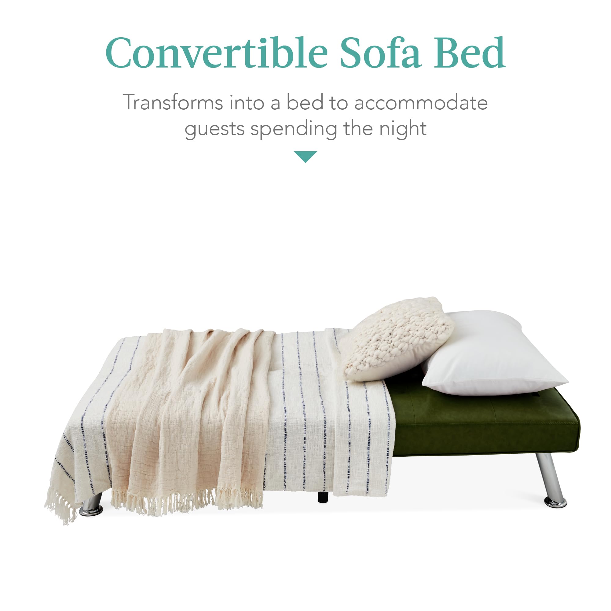 Best Choice Products Faux Leather Upholstered Modern Convertible Futon, Adjustable Folding Sofa Bed, Guest Bed W/Removable Armrests - Dark Green