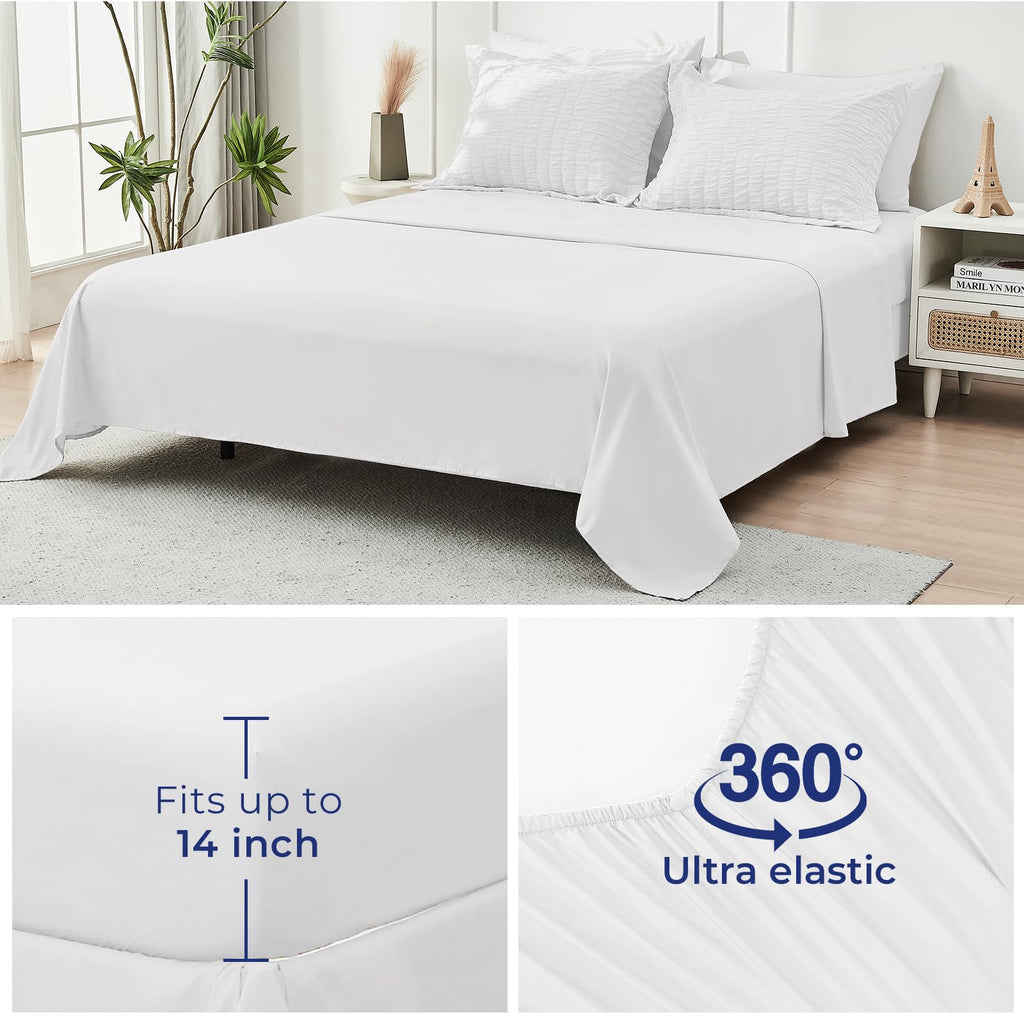 Hymokege White Full Size Comforter Sets Seersucker 7 Pieces, All Season Luxury Bed In A Bag For Bedroom, Bedding Set With Comfor