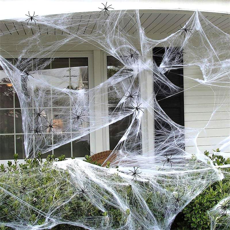 Ccinee 1200 Sqft White Halloween Spider Web Decor With 100Pcs Plastic Fake Sipders, Super Stretch Cobwebs For Halloween Party De