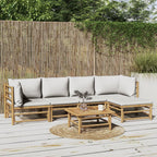 vidaXL 6-Piece Patio Lounge Set with Cushions - Flexible Bamboo Outdoor Furniture Set - Comfortable Seating with Sturdy Table - Light Gray