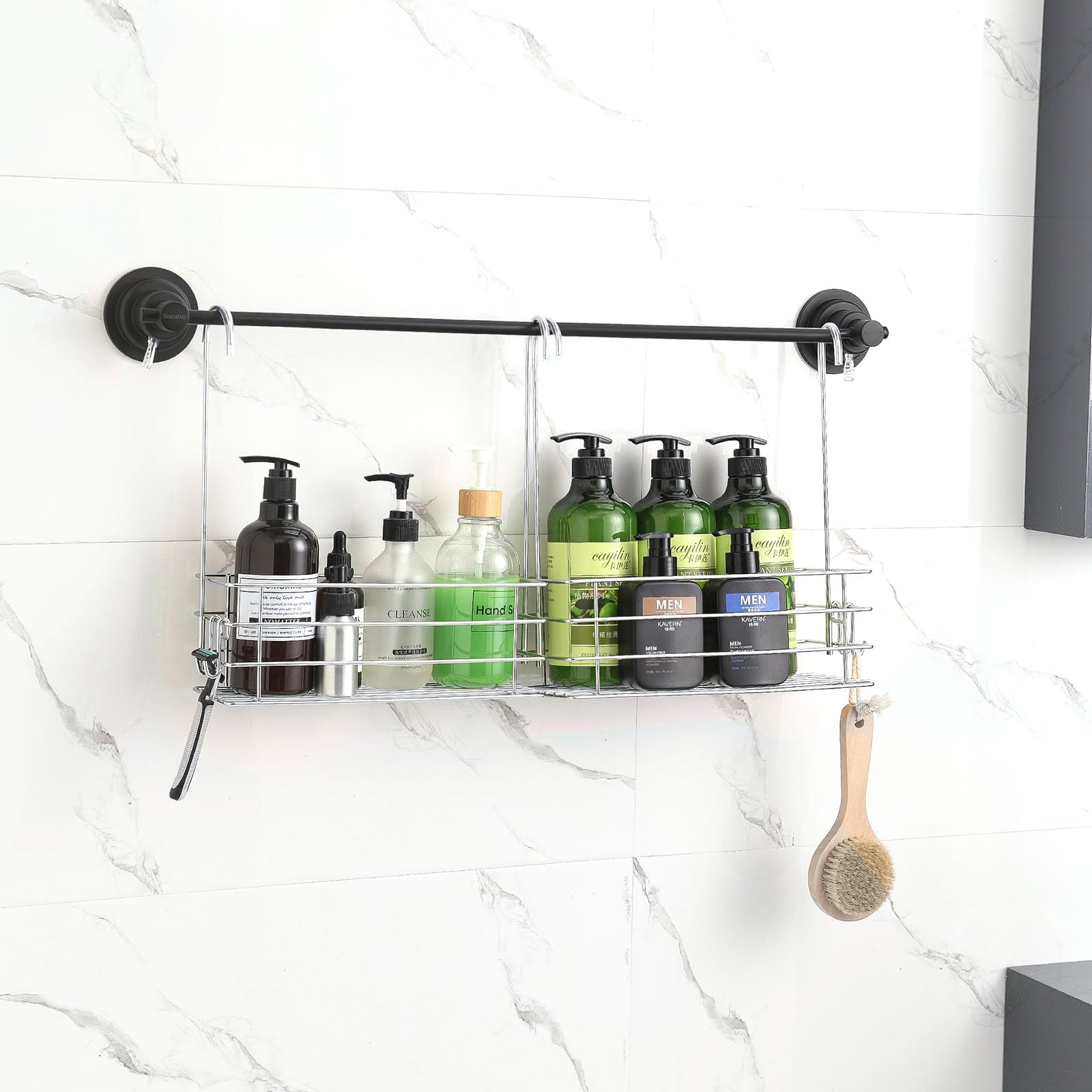 Seltomer Hanging Shower Rack Shower Caddy with Rotatable Hook bar Over the Door and Can be Back-Hook or Side-Hook, 304 Stainless