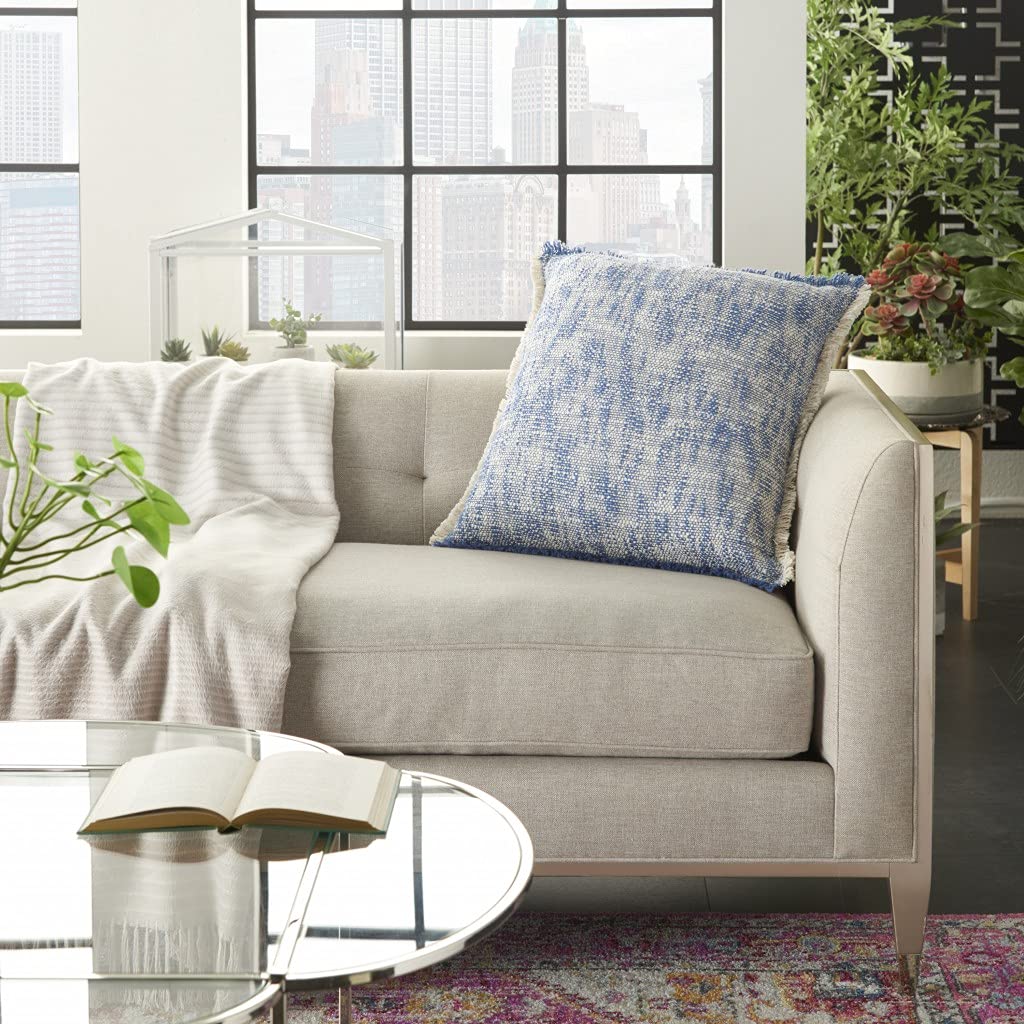 HomeRoots 100% Cotton Blue and Ivory Abstract Pattern Throw Pillow