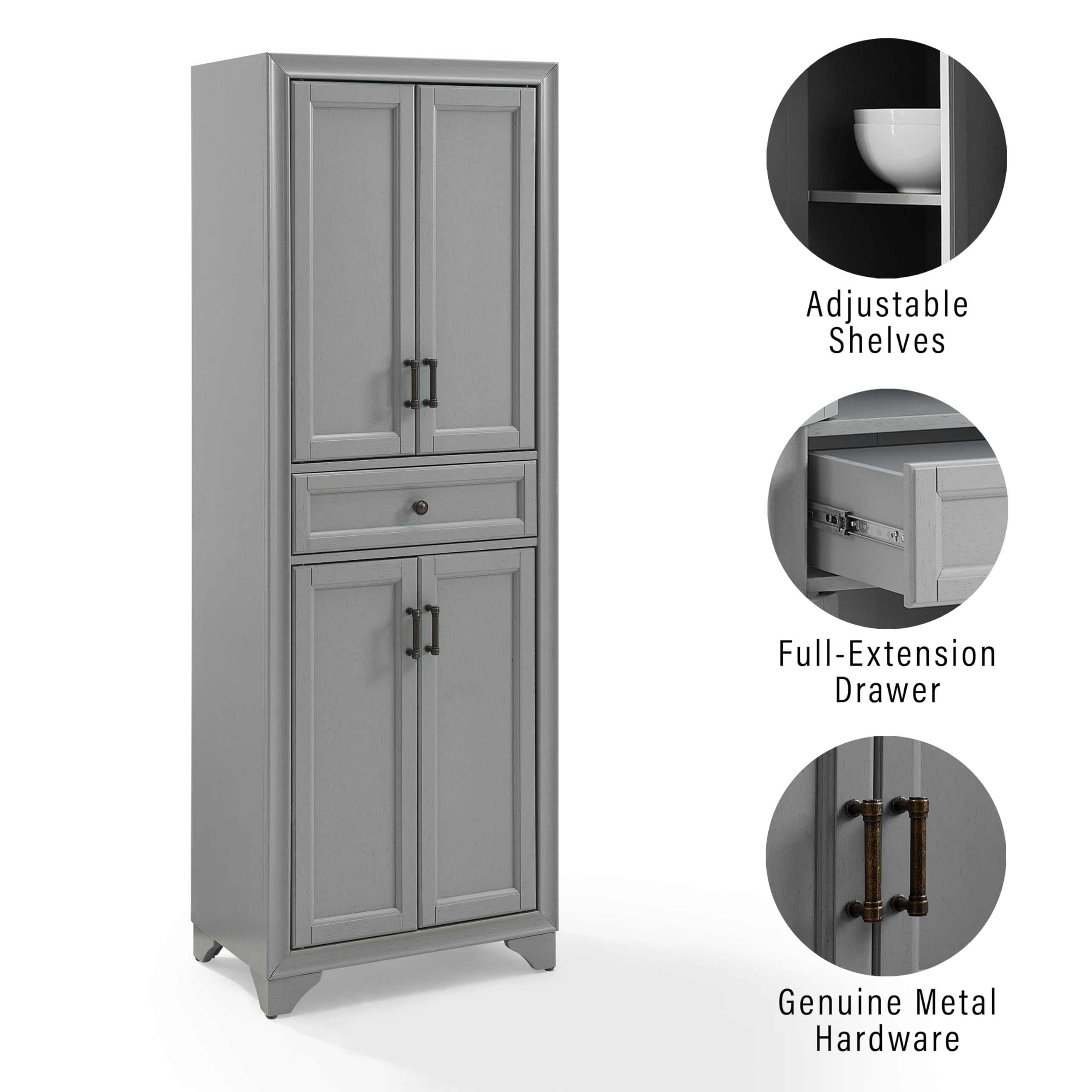 Crosley Furniture Tara 3-Piece Pantry Storage Cabinet Set with Shelves, Kitchen, Dining, or Laundry Room, Distressed Gray