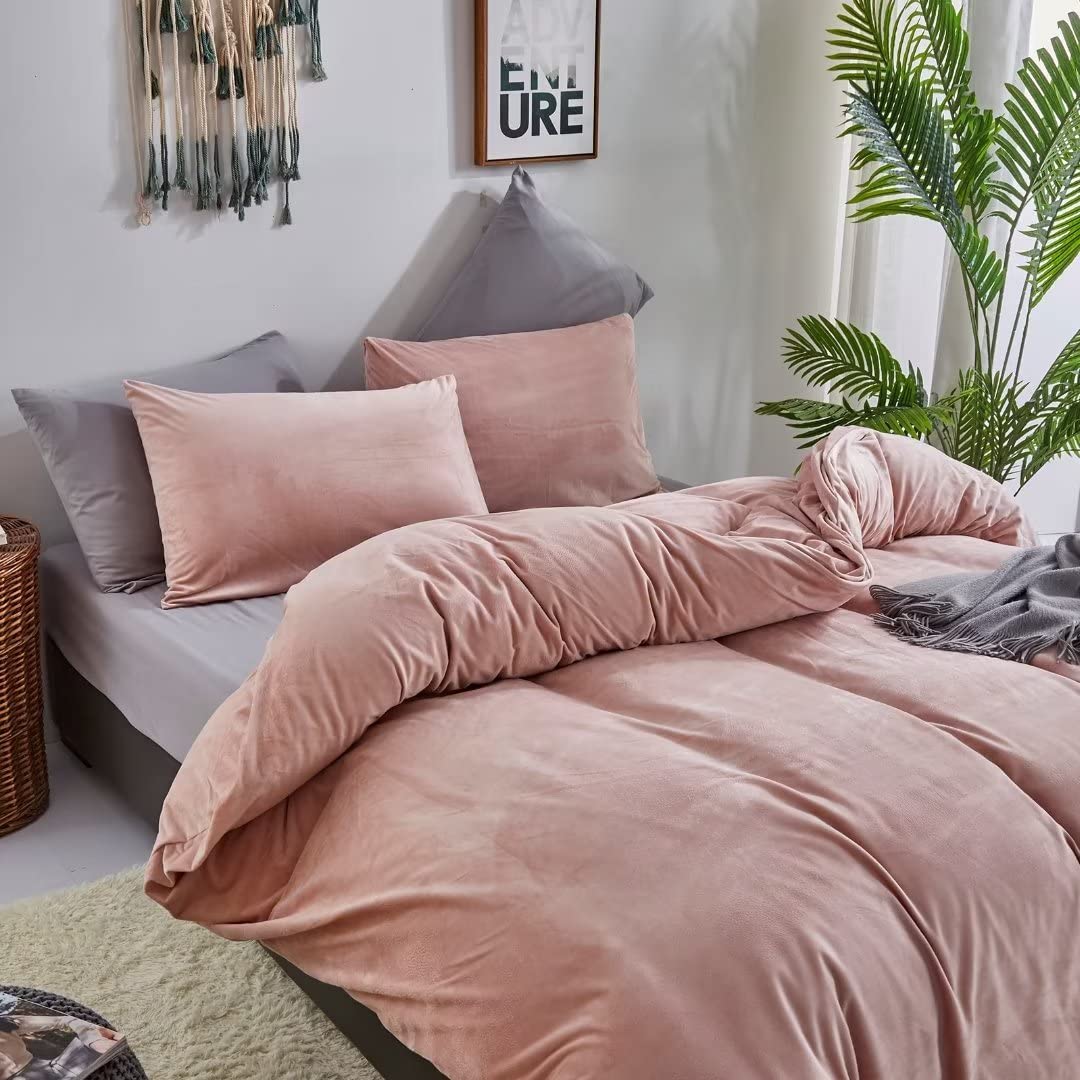 Clothknow Pink Velvet Comforter Set California King 3Pcs Blush Fluffy Bedding Comforter Sets Pink Comforter Soft Pink Flannel Comforter Sets Cal King