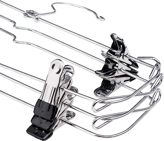 6-Tier Foldable Pants & Skirt Hanger with Adjustable Clips, 6-Pair Chrome Steel