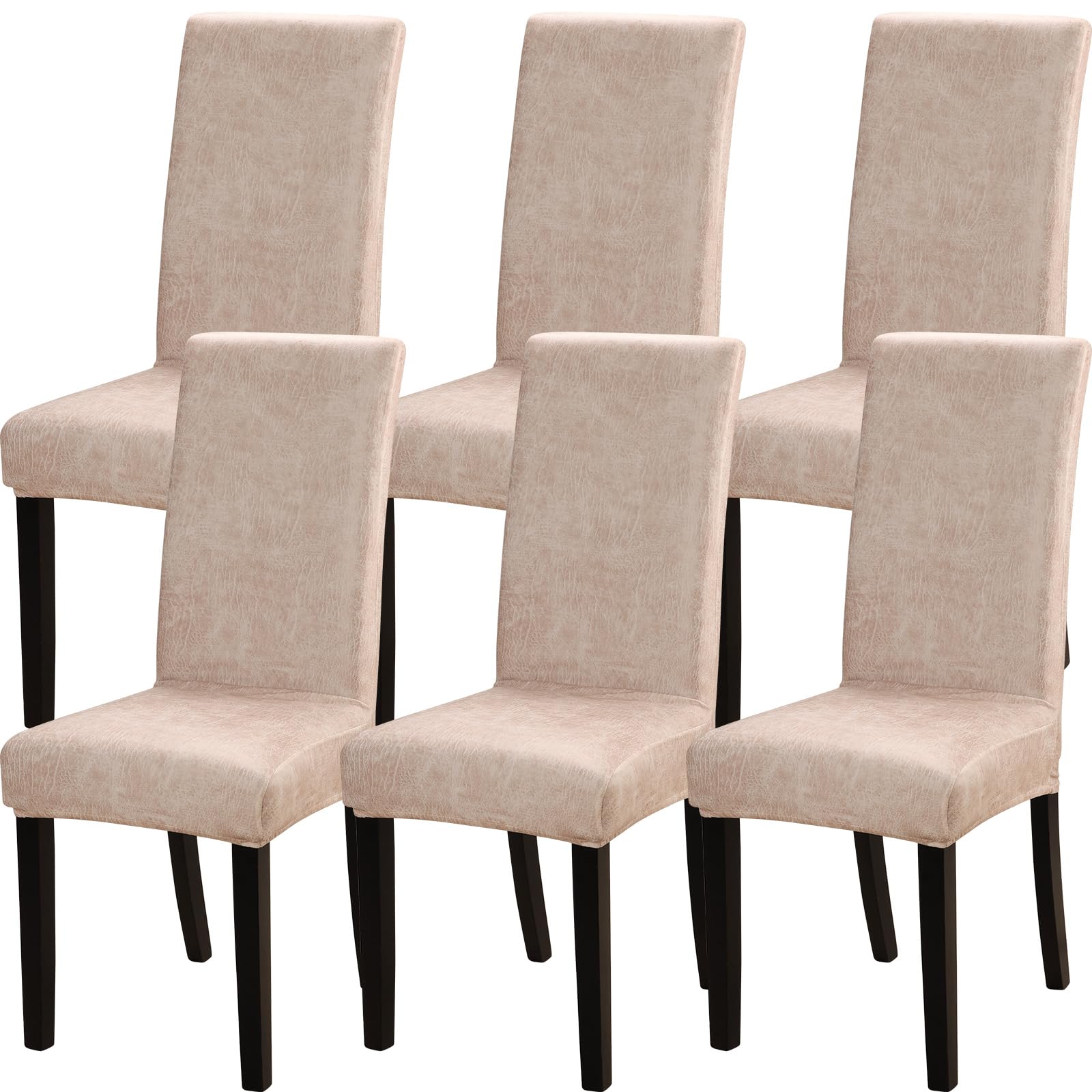 Fuloon Chair Covers For Dining Room 6 Pack, Solid Stretch Dining Chair Covers, Washable Kitchen Slip Covers, Jacquard Parson Chair Covers Set Of 6(Leaf Jacquard Green, 6 Pack)