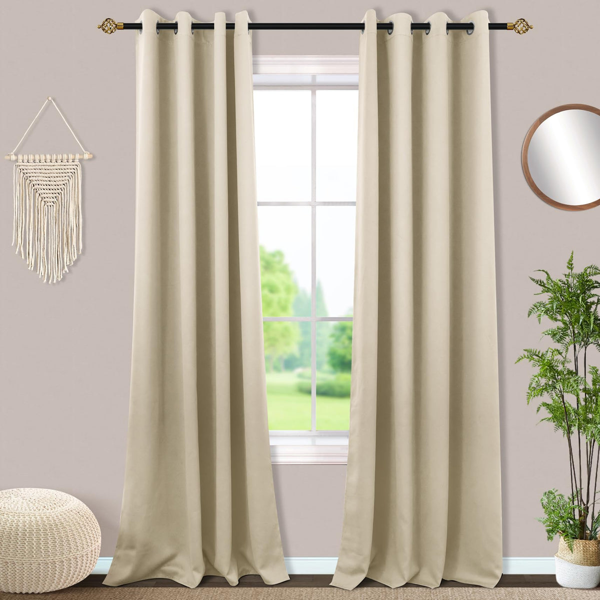 Mrs.Naturall Biscotti Beige Curtains 52x100 Inches Long for Dining Room 2 Panels Blackout Room Darkening Curtain for Bedroom