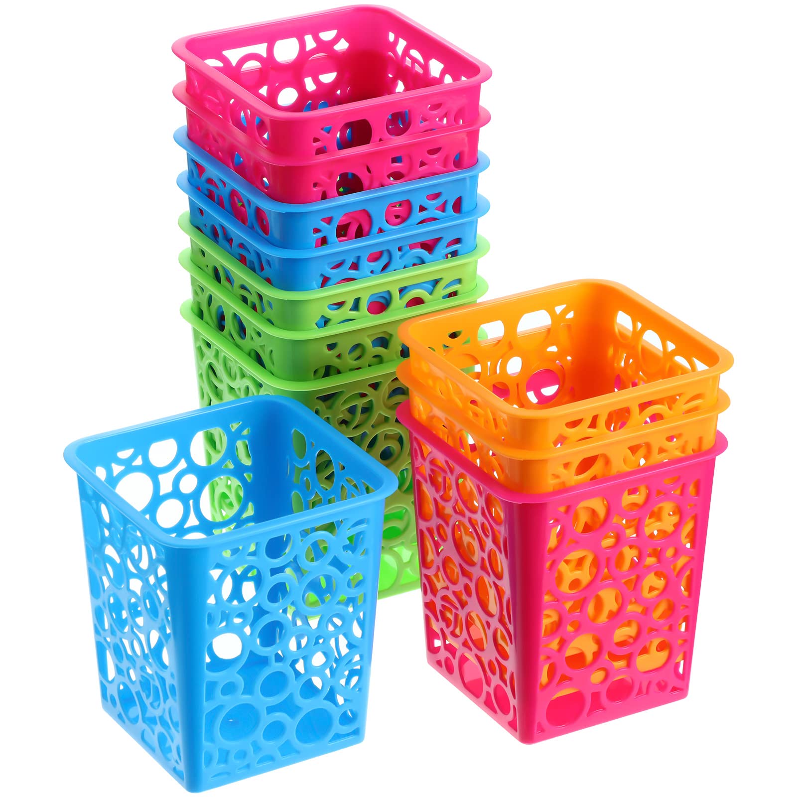 12 Pcs Desk Pencil Holder Desktop Plastic Pencil Cups For Desk Hollow Square Classroom Pencil Baskets Office Storage Organizer F