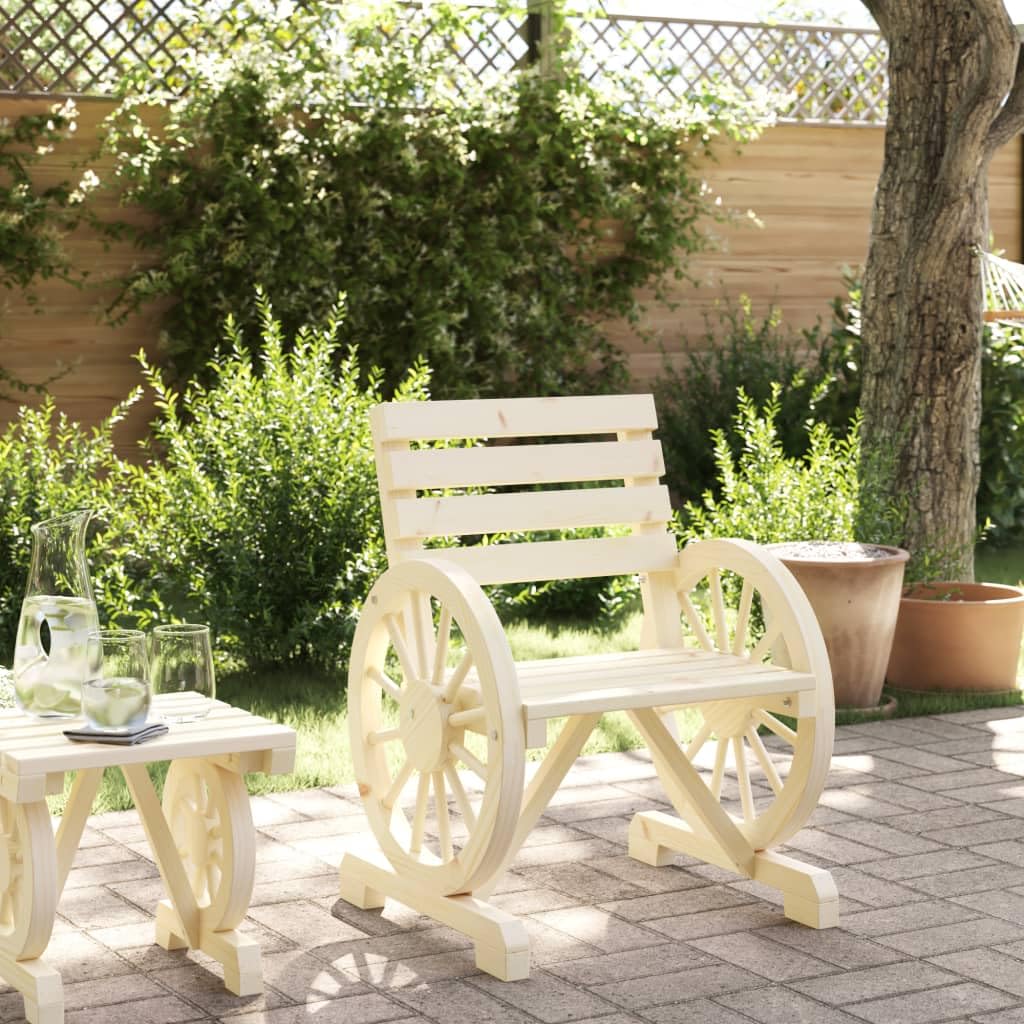 vidaXL Solid Wood Fir Patio Chair - 22.8"x22.8"x30.9" Outdoor Seating with Wagon Wheel Armrests for Garden, Deck, and Patio Comfort