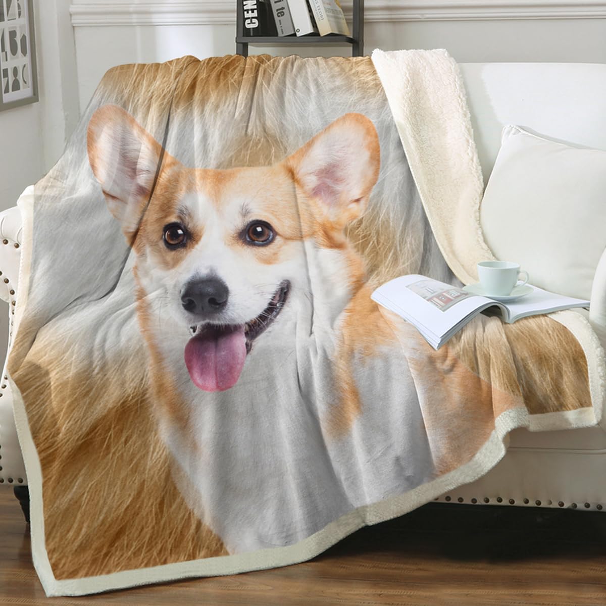 Sleepwish Welsh Corgi Sherpa Fleece Blanket For Kids Fuzzy Soft Brown Puppy Plush Throw Blanket For Couch Bed, Throw(50' X 60'