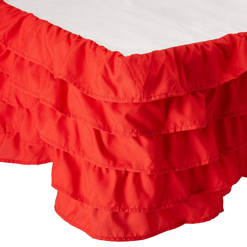 Elegant Comfort Luxurious Premium Quality 1500 Thread Count Wrinkle And Fade Resistant Egyptian Quality Microfiber Multi-Ruffle Bed Skirt - 15Inch Drop, Queen, Red