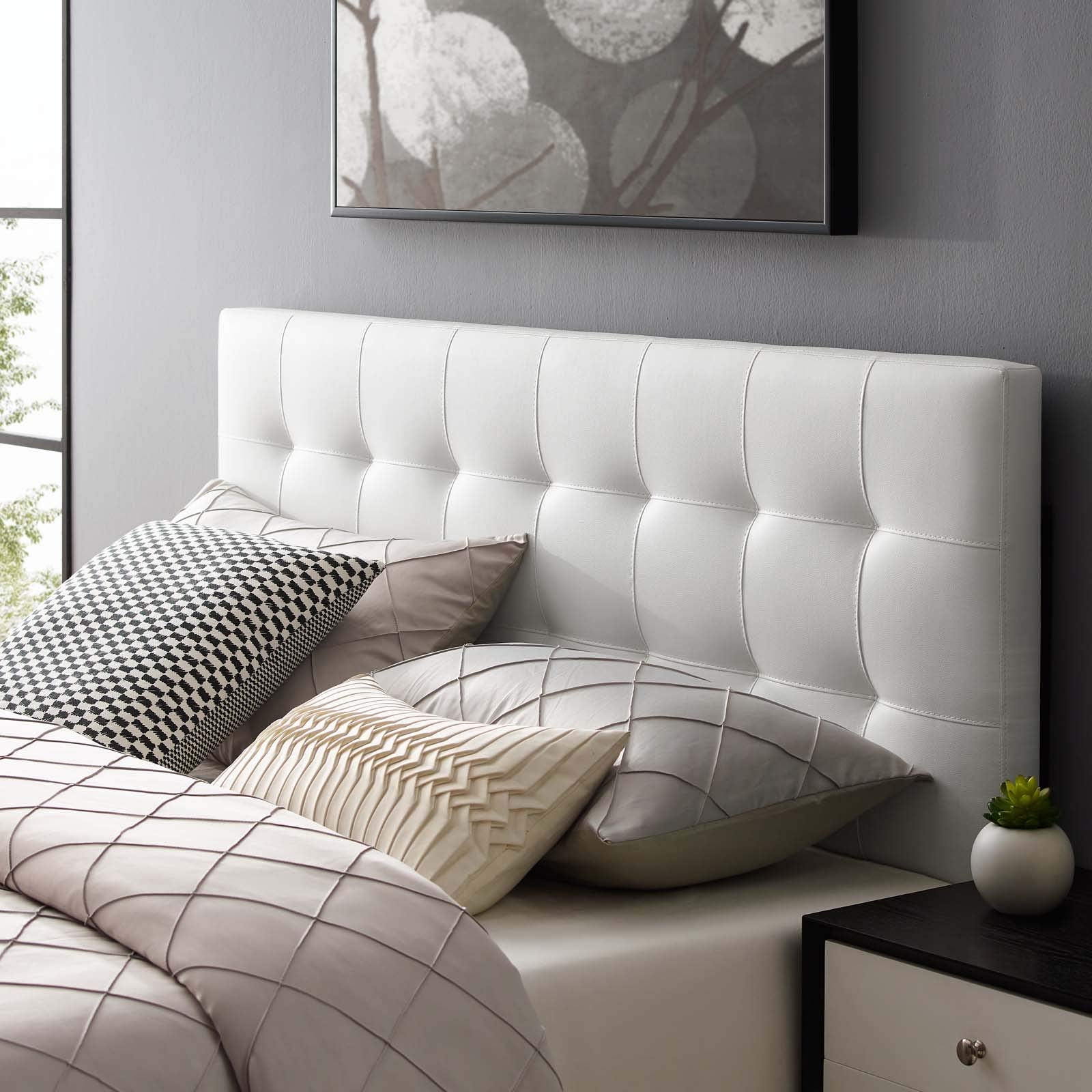 Modway Lily Tufted Faux Leather Upholstered Full Headboard in White