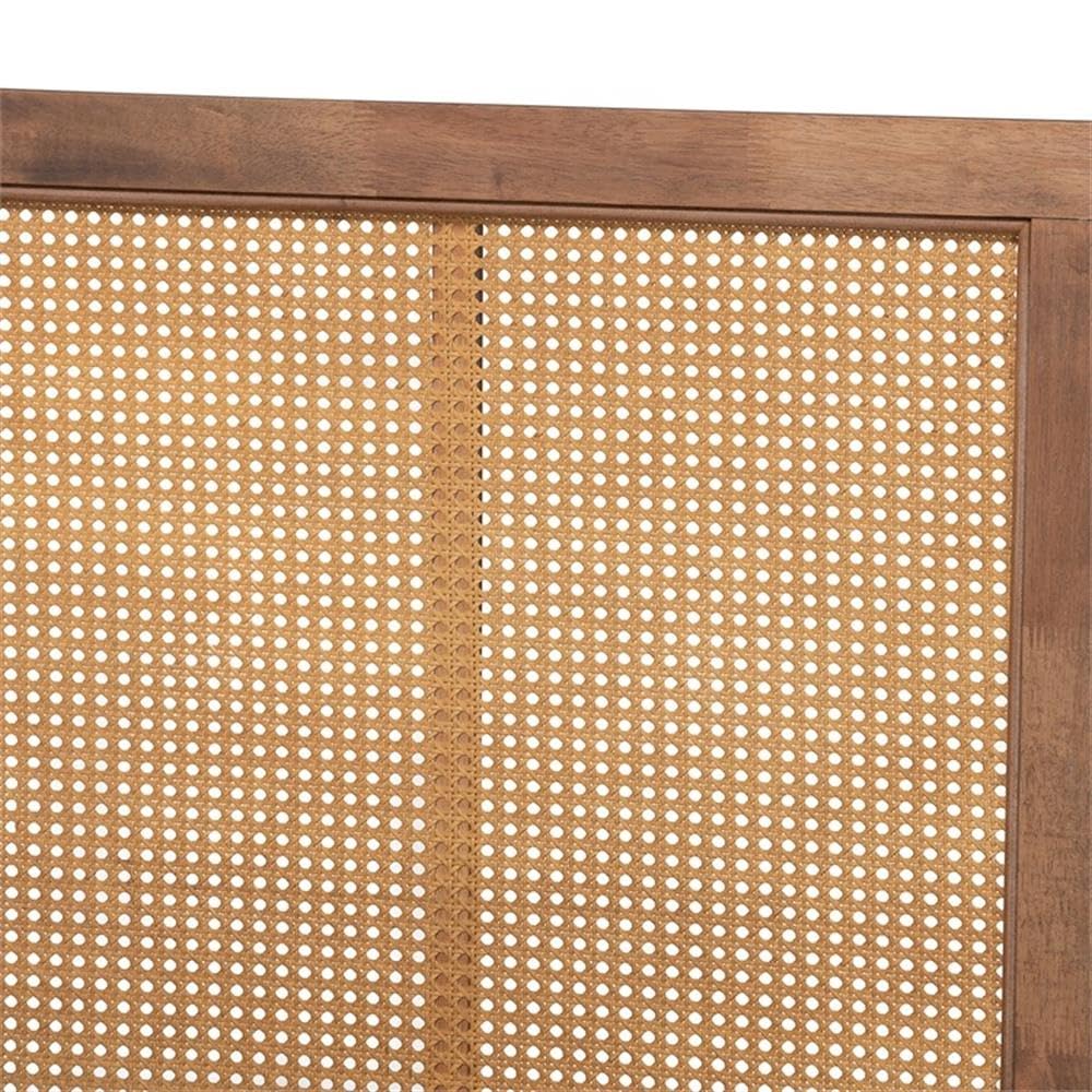 Baxton Studio Malia Modern and Contemporary Walnut Brown Finished Wood and Synthetic Rattan King Size Canopy Bed