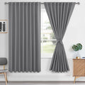 Hiasan Grey Curtains 63 inch Long Sewn with Tiebacks, Rod Pocket & Back Tab Gray Blackout Thermal Insulated Drapes, Room Darkeni