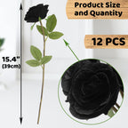 Hananona Black Artificial Roses For Flower Arrangement, 12 Pcs Silk Black Roses Bouquet For Halloween Home Decoration, Faux Blac