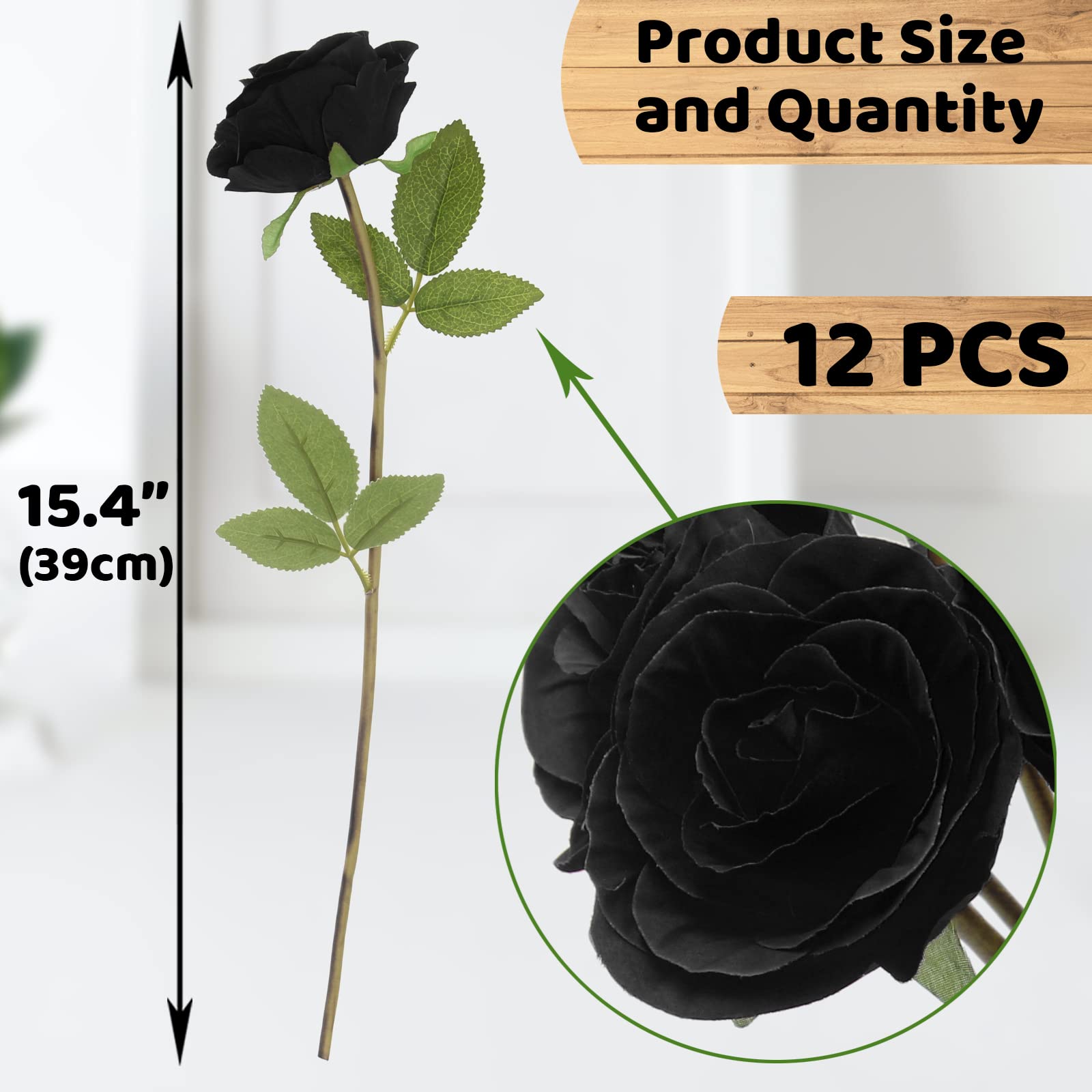 Hananona Black Artificial Roses For Flower Arrangement, 12 Pcs Silk Black Roses Bouquet For Halloween Home Decoration, Faux Blac