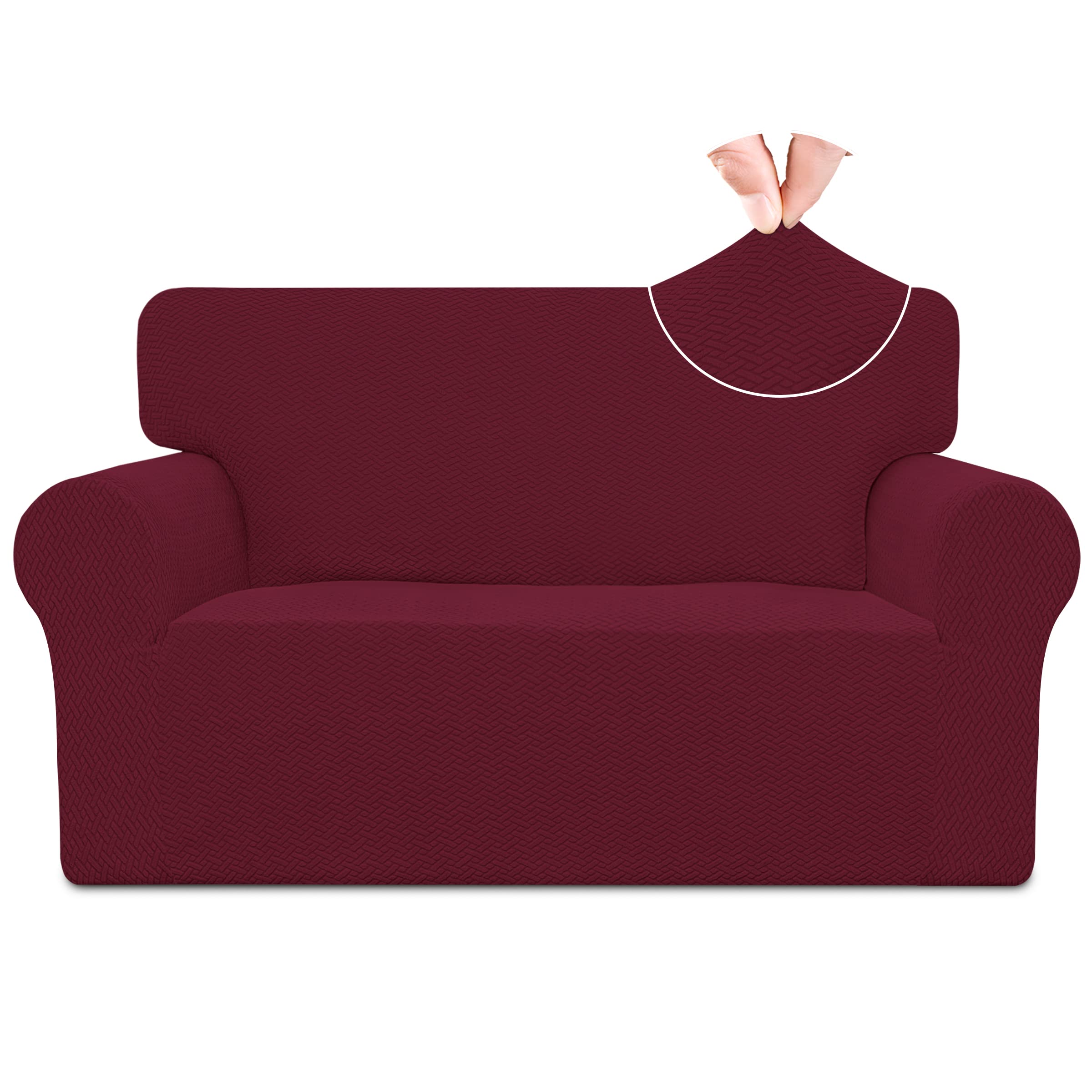 Easy-Going Stretch Jacquard Loveseat Couch Cover, 1-Piece Soft Sofa Cover, Sofa Slipcover With Anti-Slip Foams, Washable Furniture Protector For Kids, Pets (Loveseat, Burgundy)