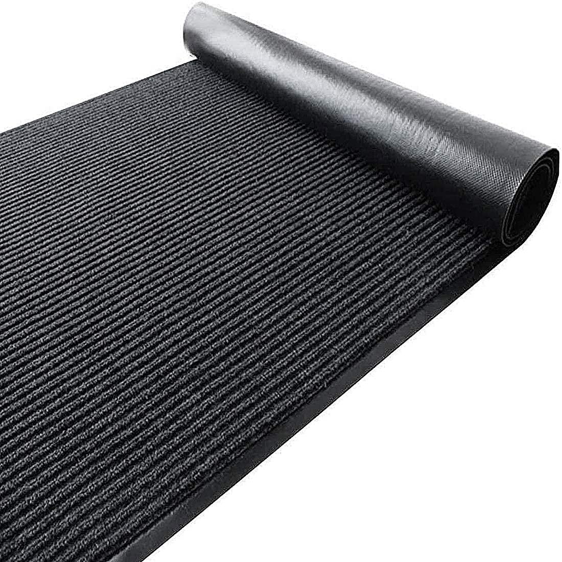 Happybeeflying Brush Step Large Front Door Mat 3'X10' Outdoor Indoor Commerical Entrance Mat Doormat Striped Low Profile Rubber