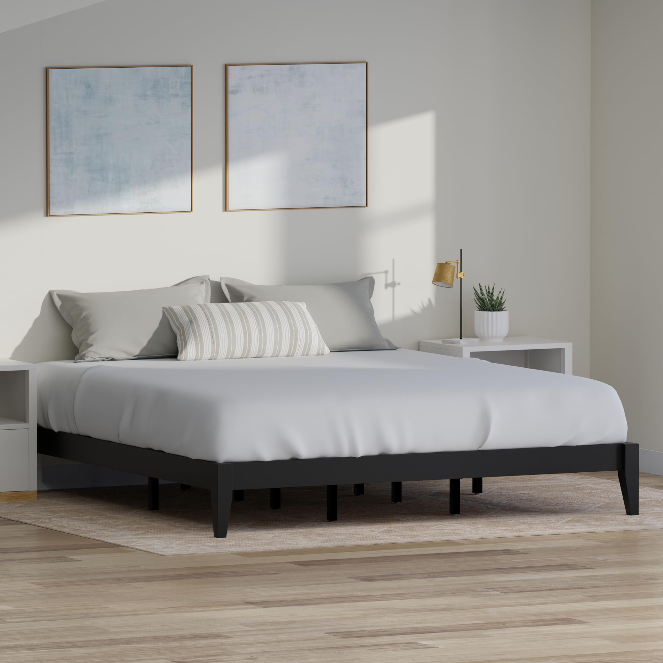 Serene Farmhouse Style King Wood Bed Frame - Black