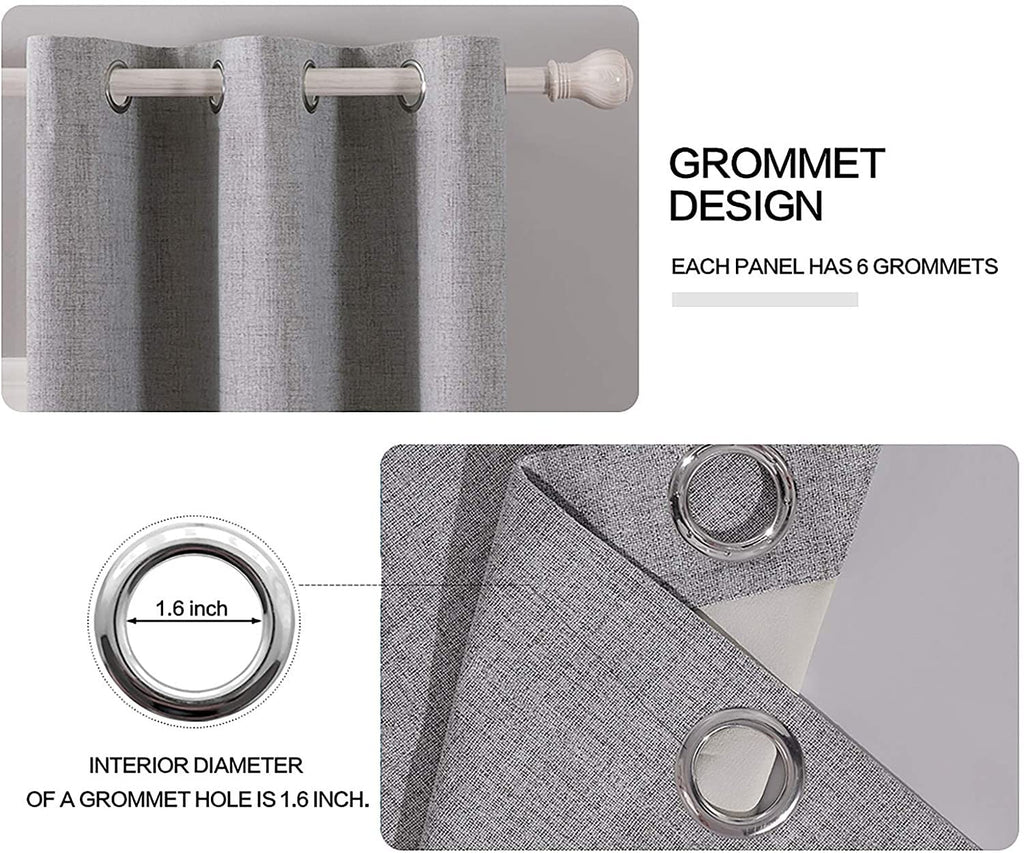 Miulee Linen Blackout Curtains And Drapes 100% Room Darken Thermal Insulated Grommet Window Panels With Coating 2 Pcs W 42 X L 84 Inches Grey