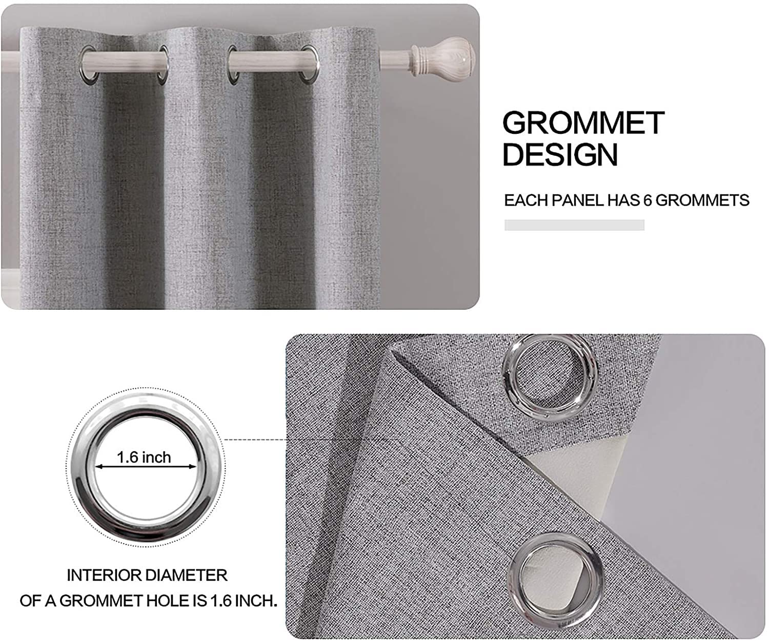 Miulee Linen Blackout Curtains And Drapes 100% Room Darken Thermal Insulated Grommet Window Panels With Coating 2 Pcs W 42 X L 84 Inches Grey