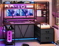 UPOSOJA Gaming Desk with Hutch, 65in Reversible Computer Desk with Power Outlets LED Light, Home Office Desk with Monitor Stand 