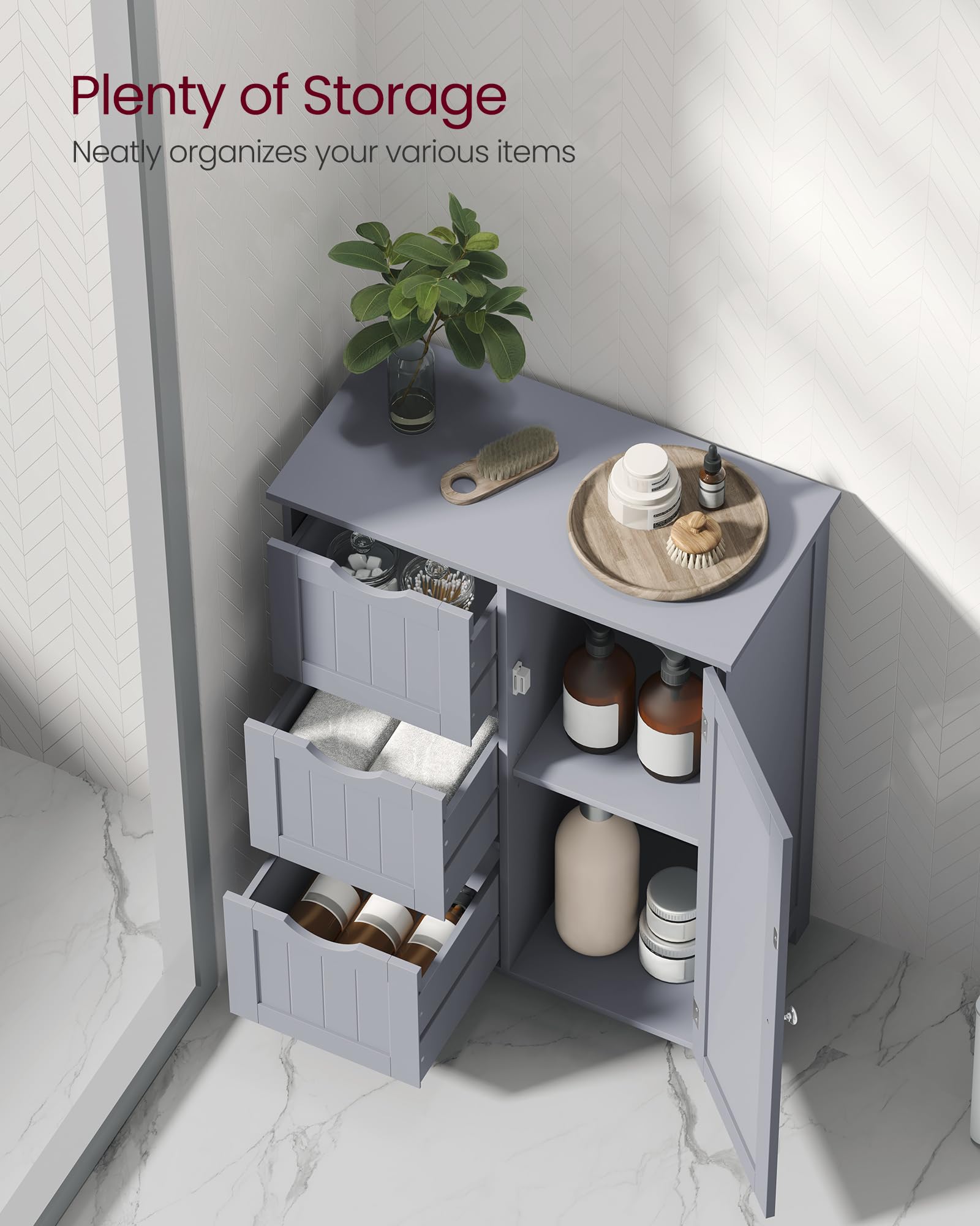 Vasagle Bathroom Floor Storage Cabinet, Bathroom Storage Unit With 3 Drawers, 1 Adjustable Shelf, Bathroom Cabinet Freestanding, 11.8 X 23.6 X 31.5 Inches, Dove Gray Ubbc049G02
